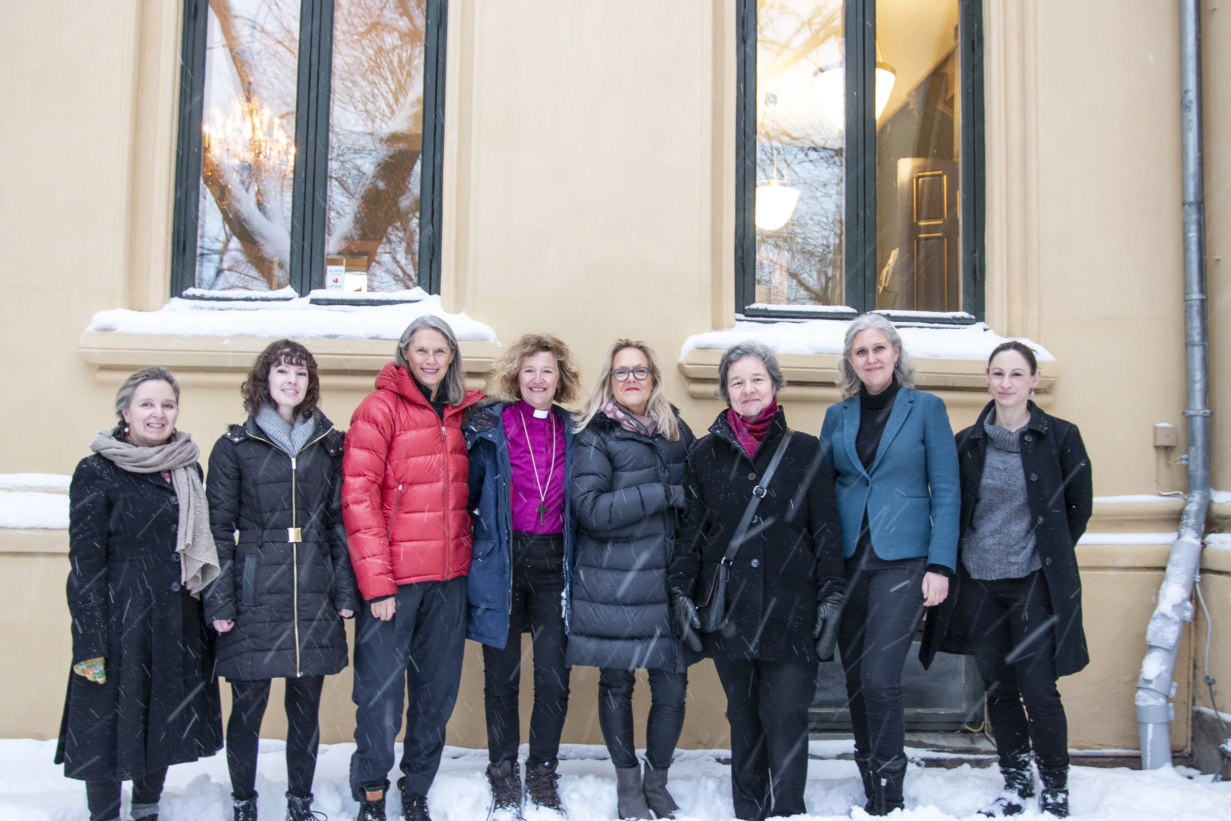 Bildet i 2019: F.v.: Kantor Karin Nelson, kantor Hannah Carding, dirigent Grete Pedersen, biskop i Oslo Kari Veiteberg, Bente Johnsrud, leder for Oslo internasjonale kirkemusikkfestival, kantor Inger-Lise Ulsrud, domkantor i Oslo Vivianne Sydnes, og kantor og initiativtaker Jo Dalene. Foto: Rune Eriksen