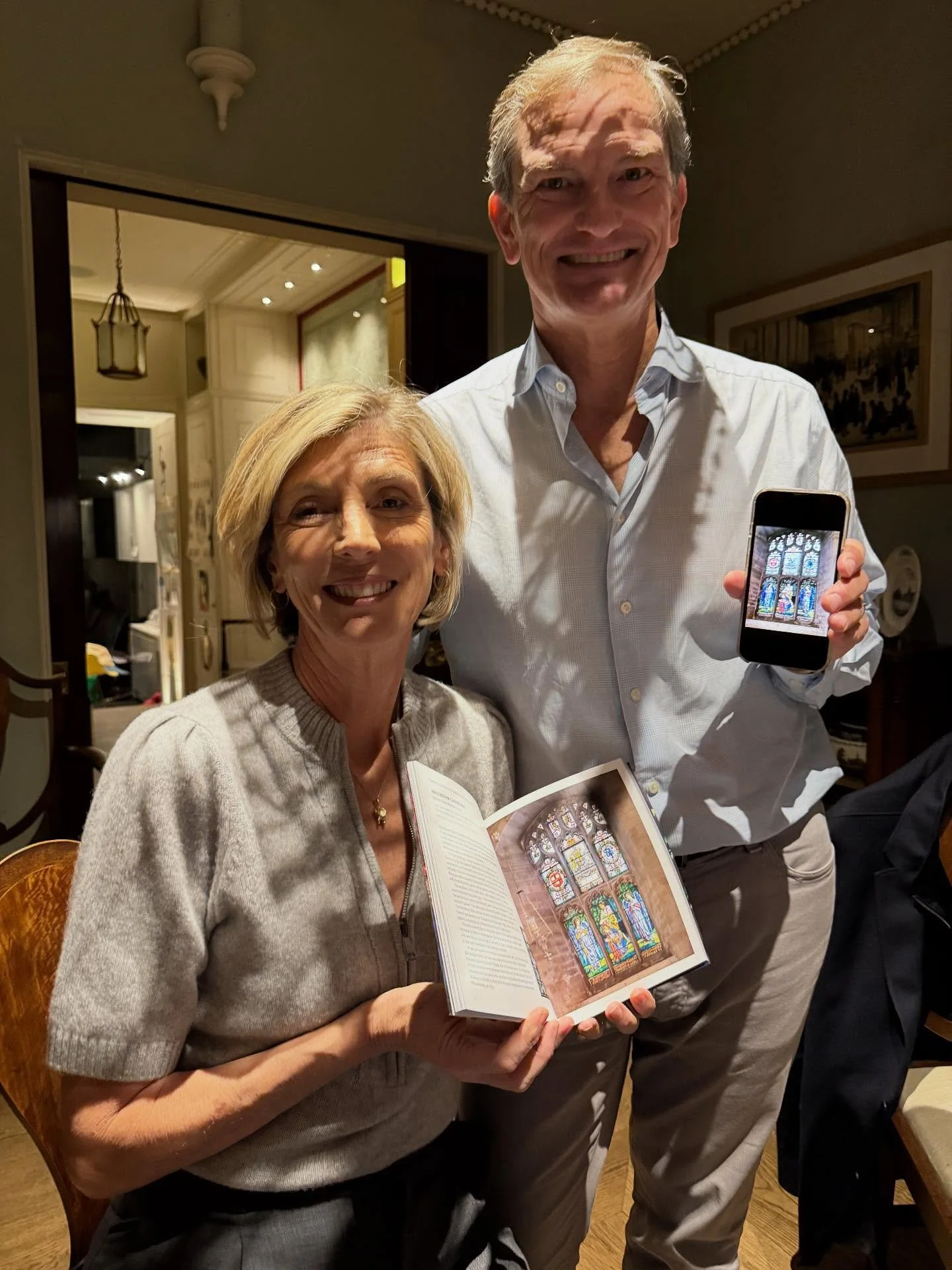 By sheer coincidence, our US/Oz friends the O&rsquo;Connors &ndash; over for a drink &ndash; had been at @southwark_cathedral earlier today and photographed the John La Farge @harvard Chapel Window (and John Harvard born &amp; baptised in Southwark, 