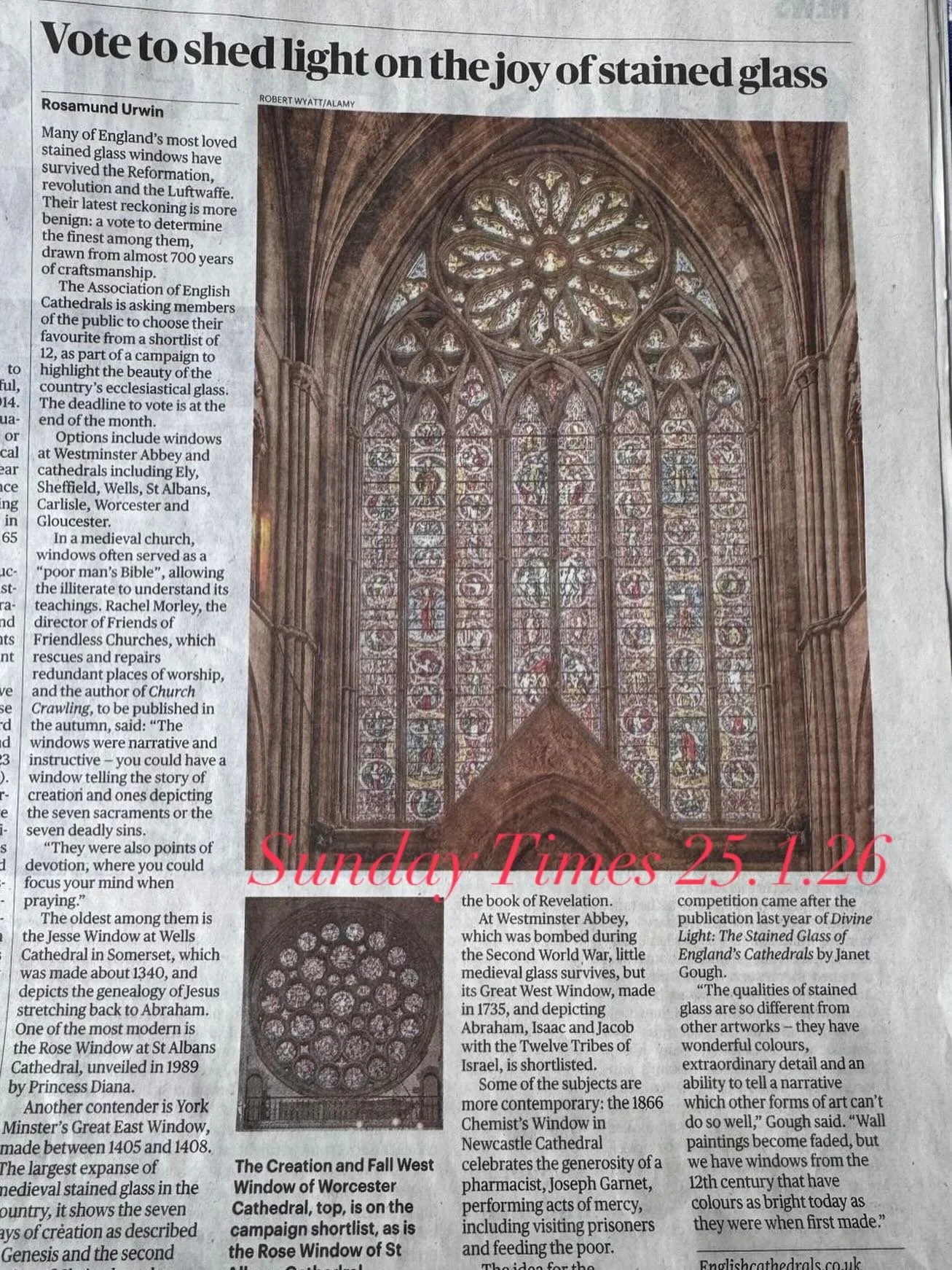 Very special to see cathedral stained glass celebrated in today&rsquo;s Sunday Times @thetimes ✨🪟

A timely national feature on the beauty, storytelling and enduring power of stained glass &ndash; highlighting the public vote to find England&rsquo;s