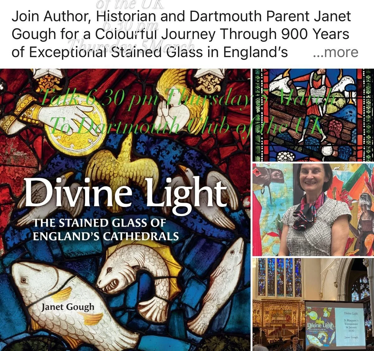 Talk Thursday 5 March 6.30pm 

After Divine Light: The Stained Glass of England&rsquo;s Cathedrals captured so much public attention through the nationwide campaign with @englishcathedrals, I&rsquo;m delighted to be giving a talk from 6&ndash;8pm on 