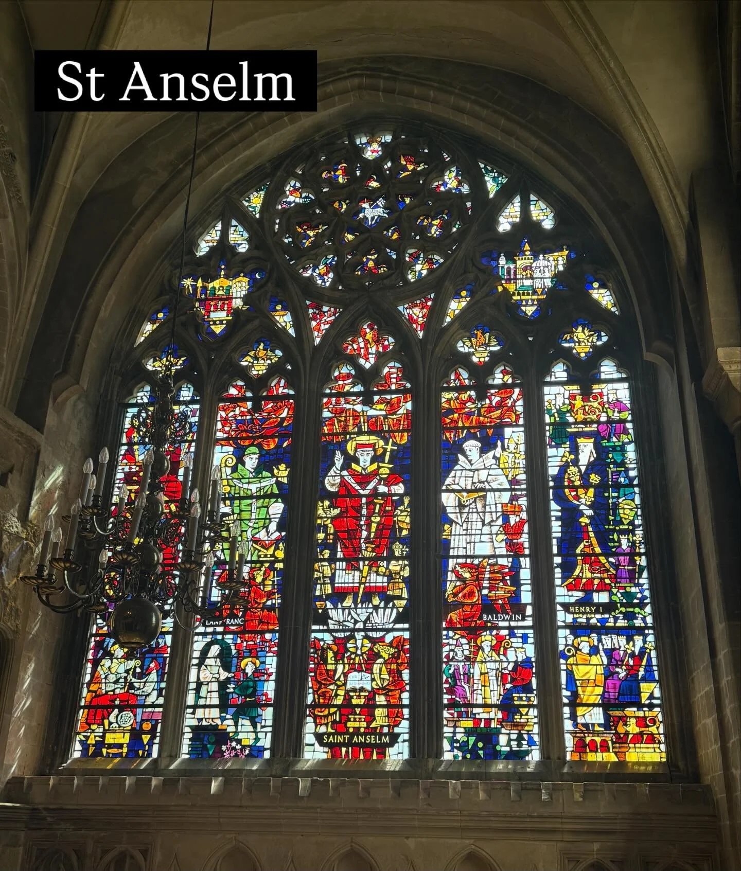 St Anselm&lsquo;s Window, Harry Stammers 1959 @cburycathedral 

St Anselm, Abbot, Archbishop, Teacher of the Faith died 1109, anniversary 21 April

Italian-born Norman Monk, who became Archbishop of Canterbury in 1093 - eventually - after Lanfranc. F