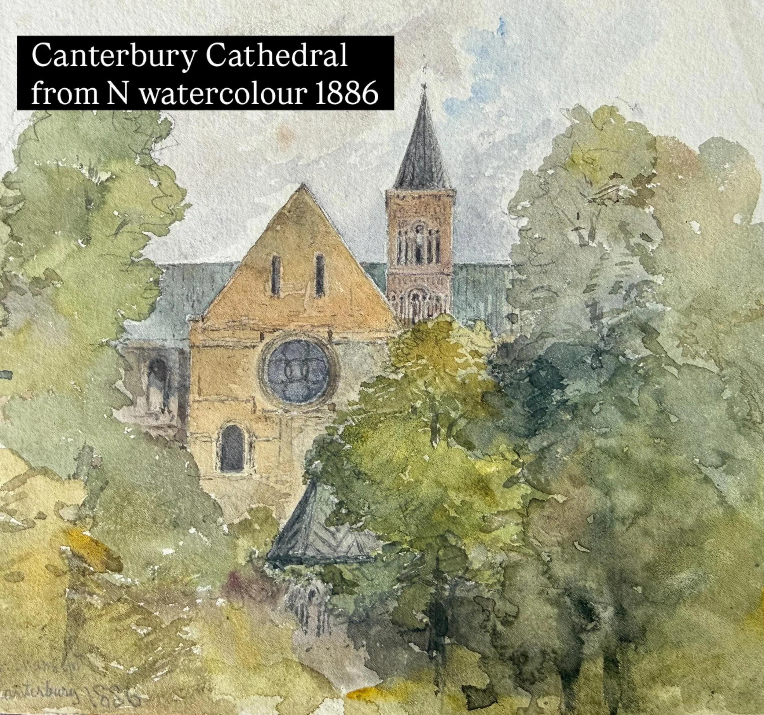 A fascinating 1886 watercolour (thank you @bethmchattie) of Canterbury Cathedral&rsquo;s north side and NW transept - bringing out the hidden Romanesque beneath Gothic layers, near where the Murder of Thomas Becket unfolded (1170).

Last week I was a