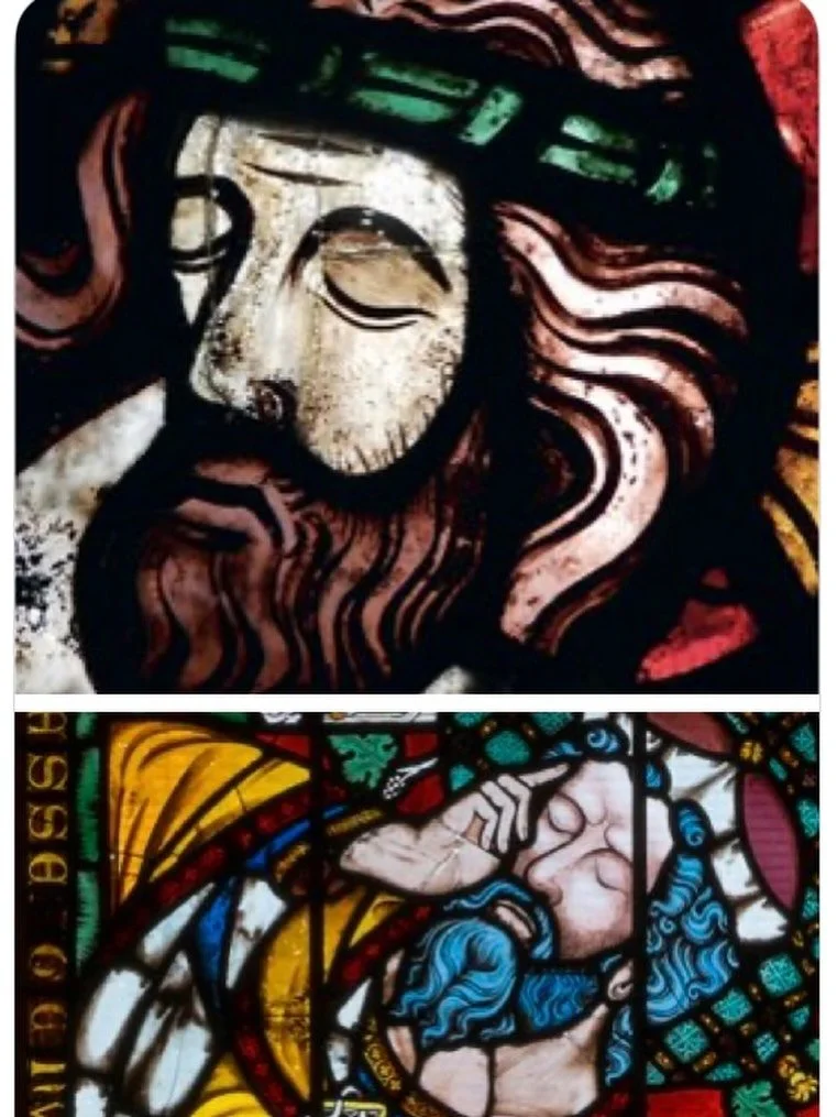 Heads of Christ and Jesse from two English 134Os Jesse Windows 

Very much looking forward to giving this month&rsquo;s online lecture for @churchesconservationtrust tomorrow evening, Monday 11 May at 5.45pm, on Divine Light: The Stained Glass of Eng