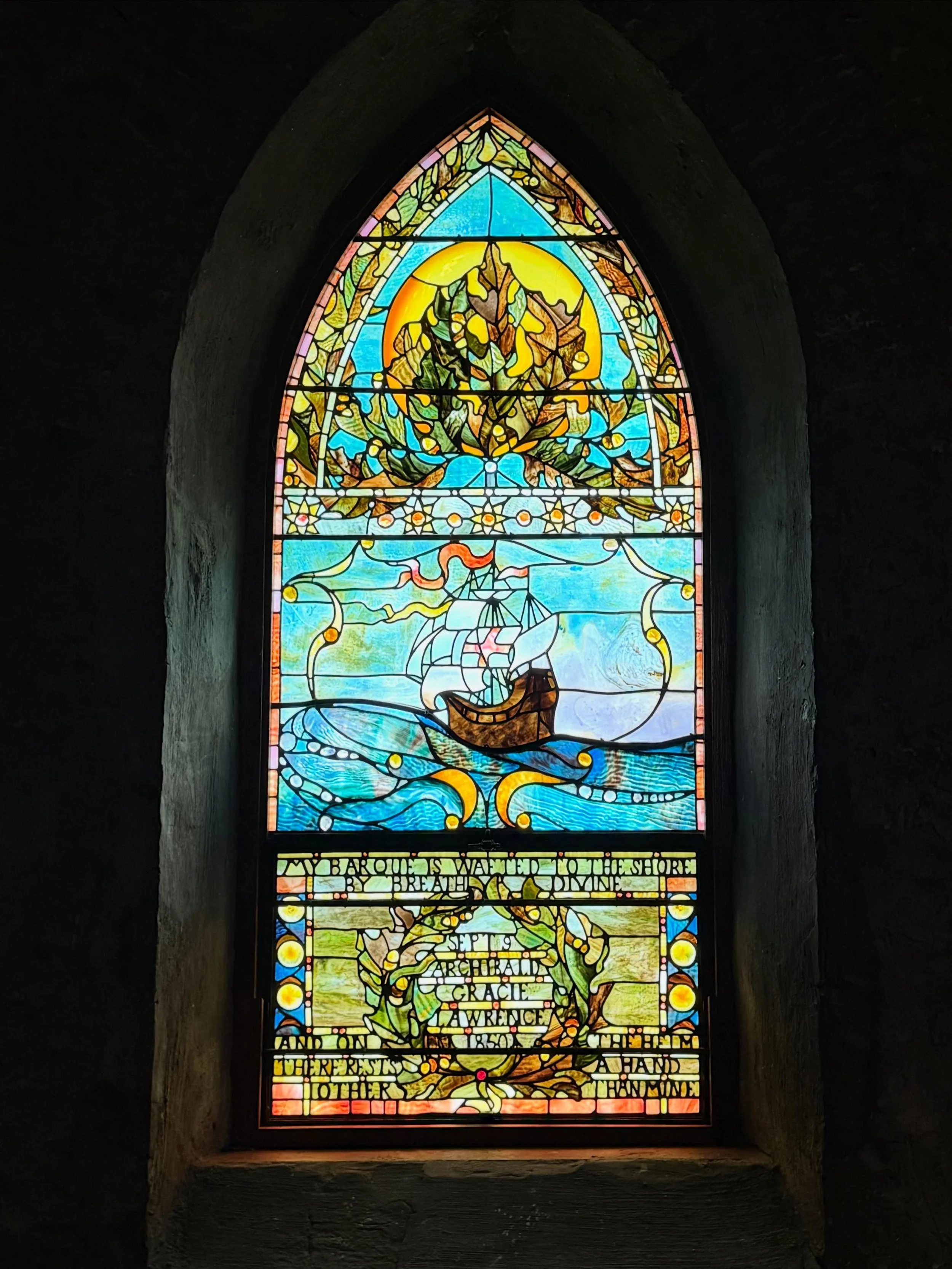 Continuing my #WorldArtNouveauDay and #WindowsonWednesday theme: terrific to visit St Columba&rsquo;s Chapel, Middletown, Rhode Island, today, with its 11 stained-glass windows - 10 by David Maitland Armstrong, executed by #Tiffany Studios.

Glorious