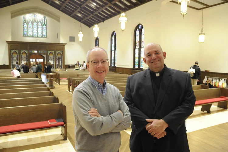 Church interior with leaders