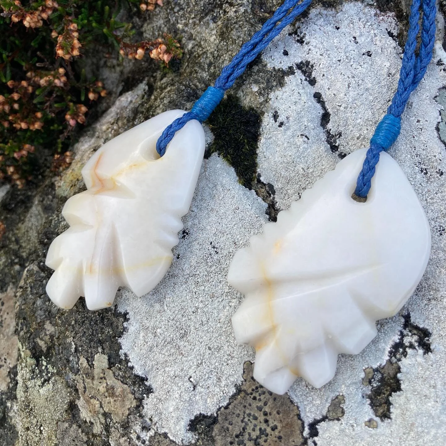 Our new special collection of carved pendants is inspired by the emergent forms of nature. 

These handcarved pieces take on the curves of bulbs, splitting seed heads and tulips.

Created from natural Hebridean stone, some sit in a pleasing mirrored 