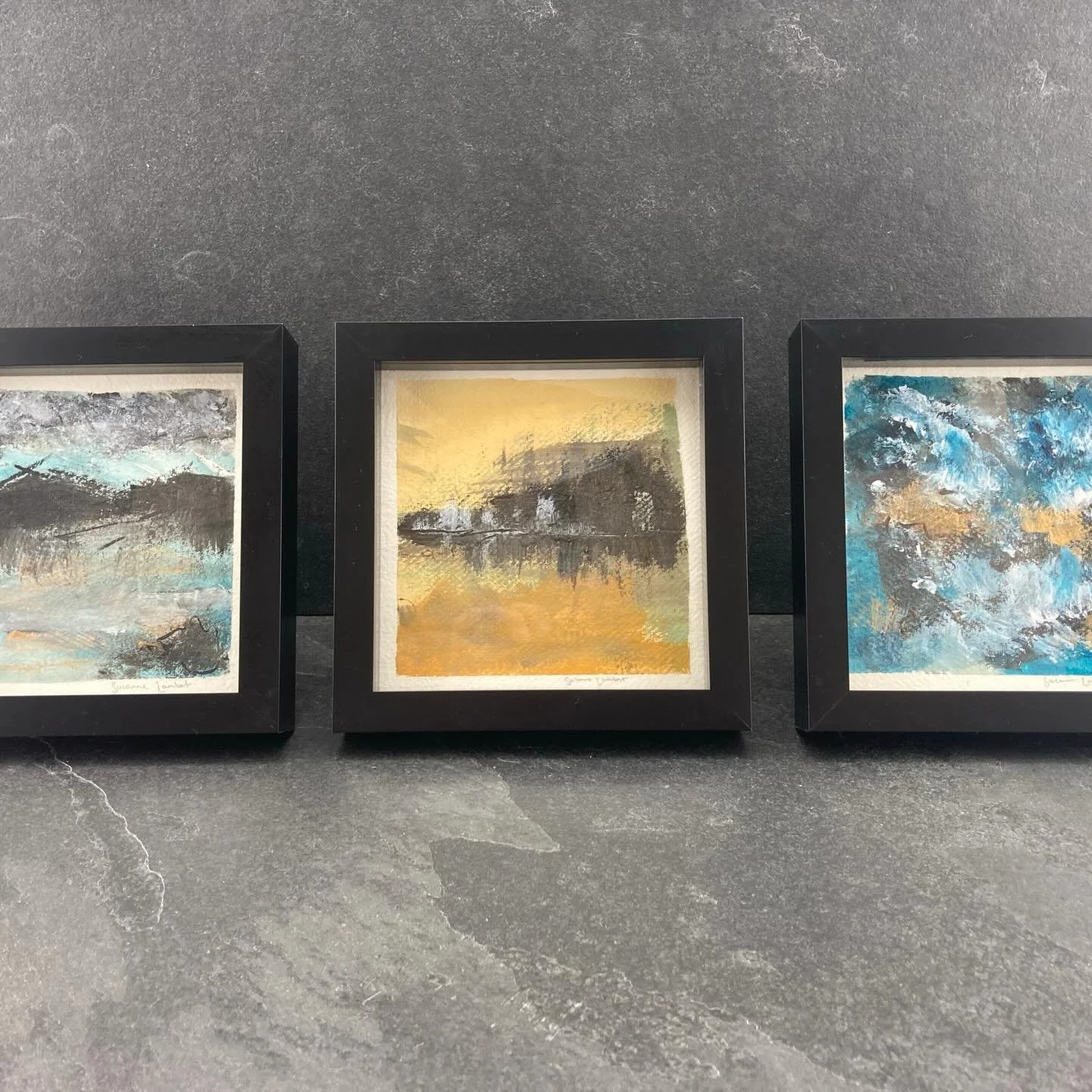 Our practice is rooted in landscape
In this case
Under storms 
&amp; In colour
Mixed media paintings including ground stone by Suzanne Lambert 
Available online and in the Gneiss Things studio on the #IsleofHarris

#painting #art #landscape #gneiss 
