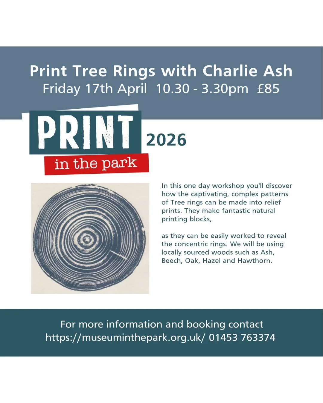 Workshop: Print Tree Rings with Charlie Ash 

Friday 17th April 2026
10:30am - 3:30pm 

There are a limited amount of spaces available for this Friday's workshop, with Charlie Ash...

In this special day workshop with tutor Charlie Ash, you&rsquo;ll 