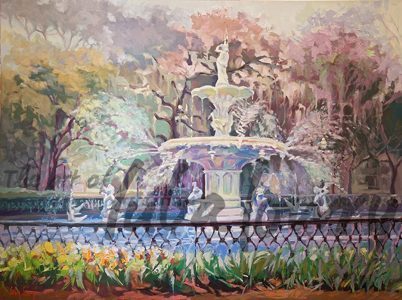 Forsyth Park Fountain by Luba Lowry, 48”x36”, Oil on Canvas