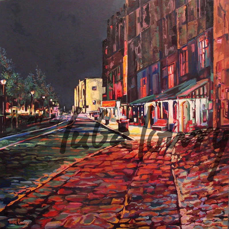 Night on River Street by Luba Lowry, 30”x30”, Oil on Canvas: Private Collection