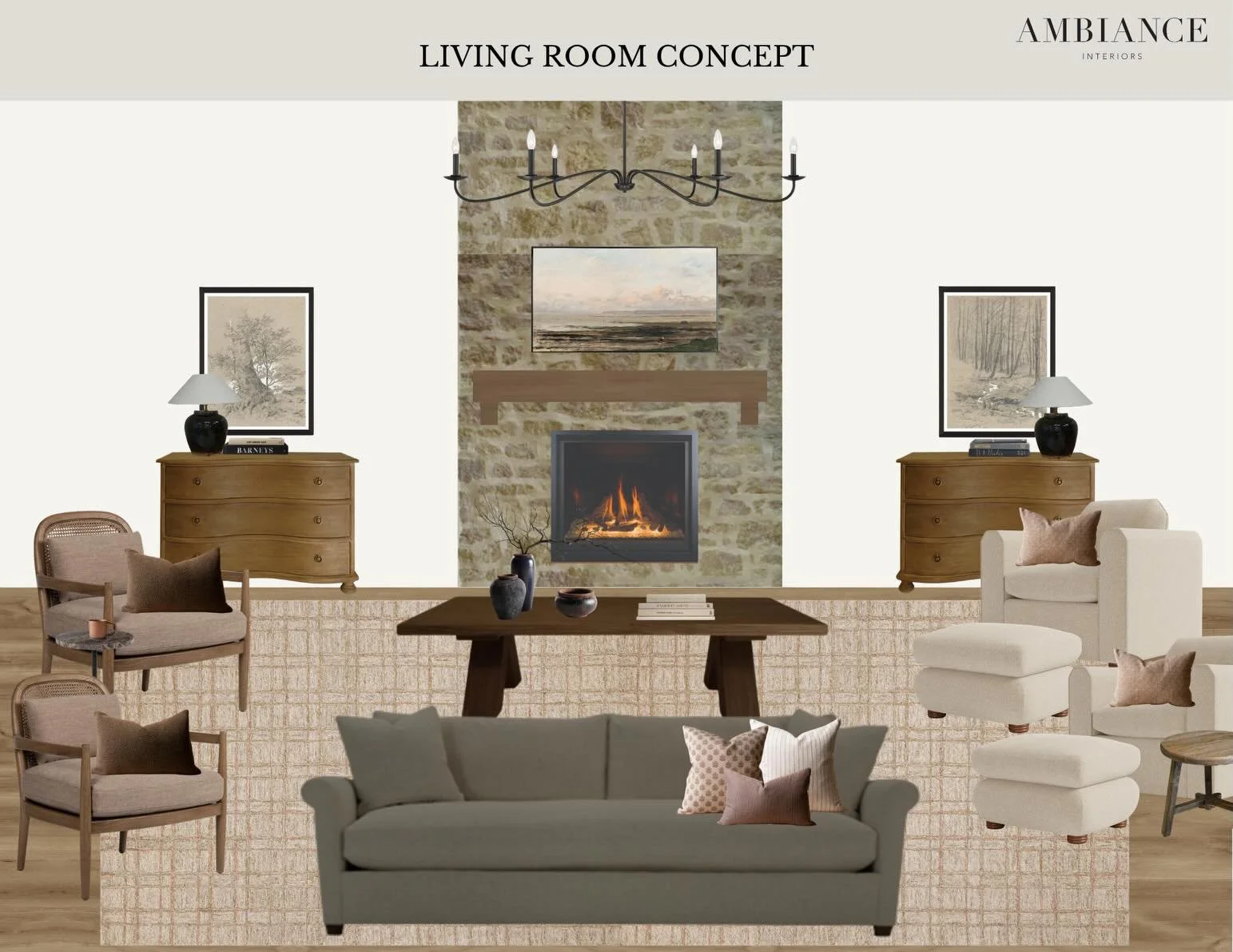 Recently we shared the kitchen and pantry/laundry eDesign for this home, and this week, we&rsquo;re dropping the living room that ties it all together! 

One of our favorite things to add in a TV watching space is a pair of lounge chairs + ottomans, 