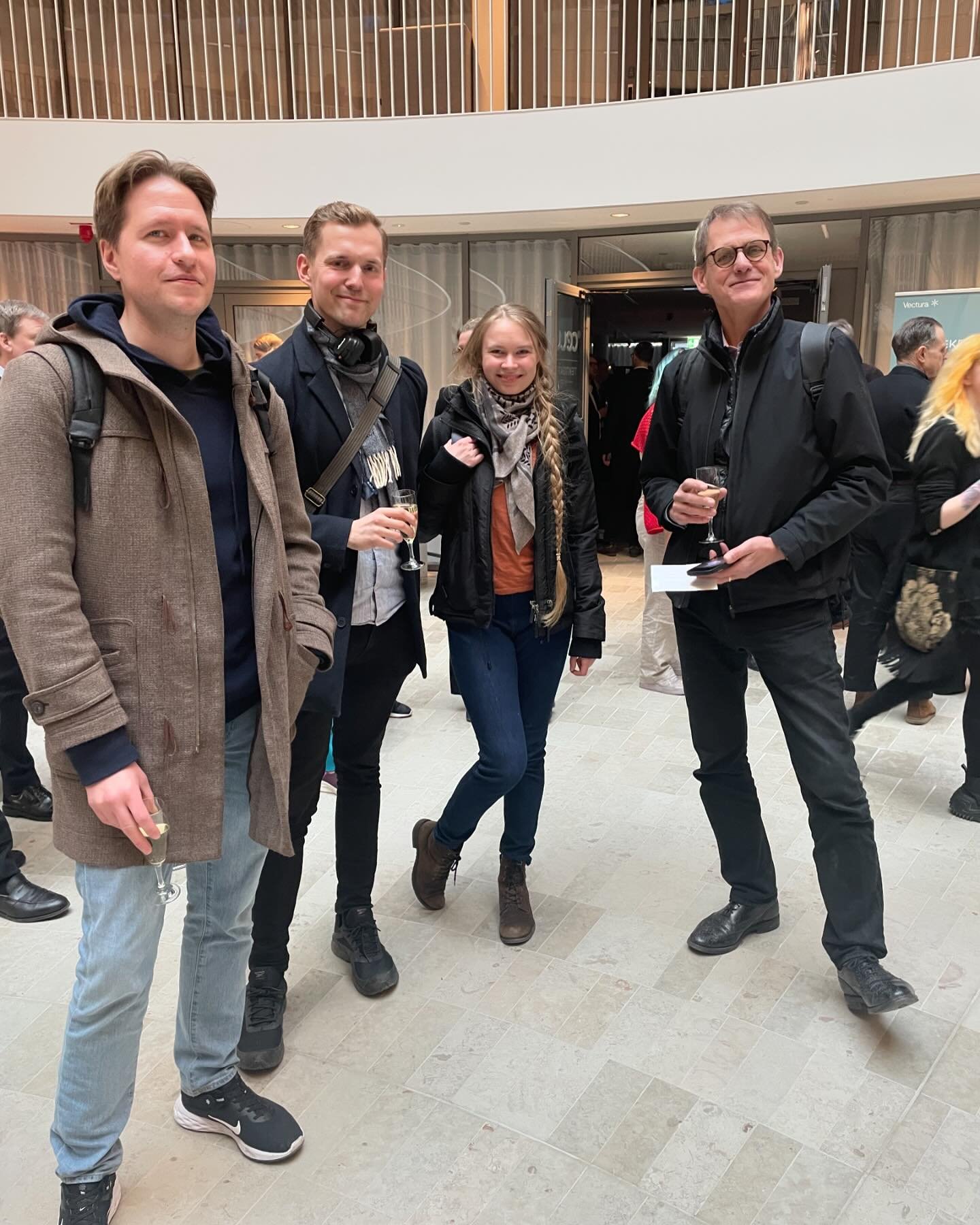 @kipainandbrain represented by Viktor Vadenmark, Sebastian Blom&eacute; and Julie Klinke with professor Martin Ingvar at the Grand Opening of the Cell, an artsy collaboration between the National Museum of Science and Technology @tekniskamuseet and @