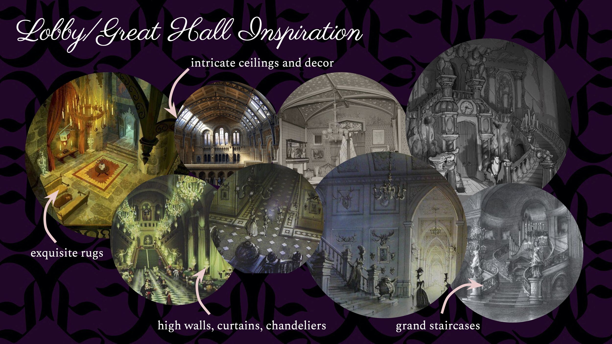 Inspired by the grand halls and opulent spaces in the Victorian era, particularly as with iconic structures such as the British Parliament building. Coffered or vaulted ceilings are widely used, as well as sweeping staircases and large hanging chand
