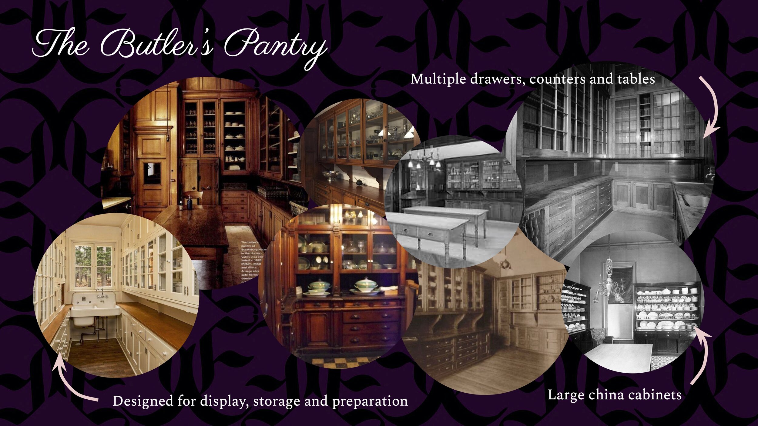 The Butler’s Pantry is a quick service food and beverage location at the Estate. Historically, a butler’s pantry, also known as a scullery, was a space to store china, silver, and other expensive dining pieces that do not belong in the kitchen itsel