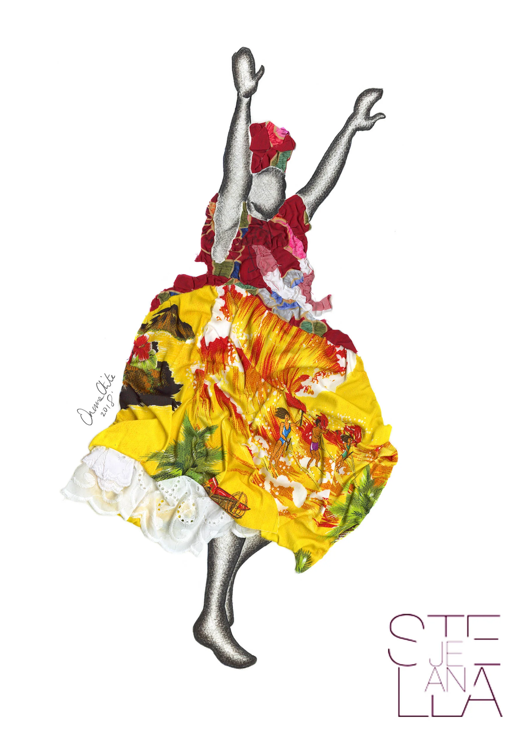 Artwork realised for Stella Jean SS19 fashion show as part of Milan Fashion Week 2018. Taking inspiration from Benin and Bahia costume this design was made using Stella Jean textiles.
