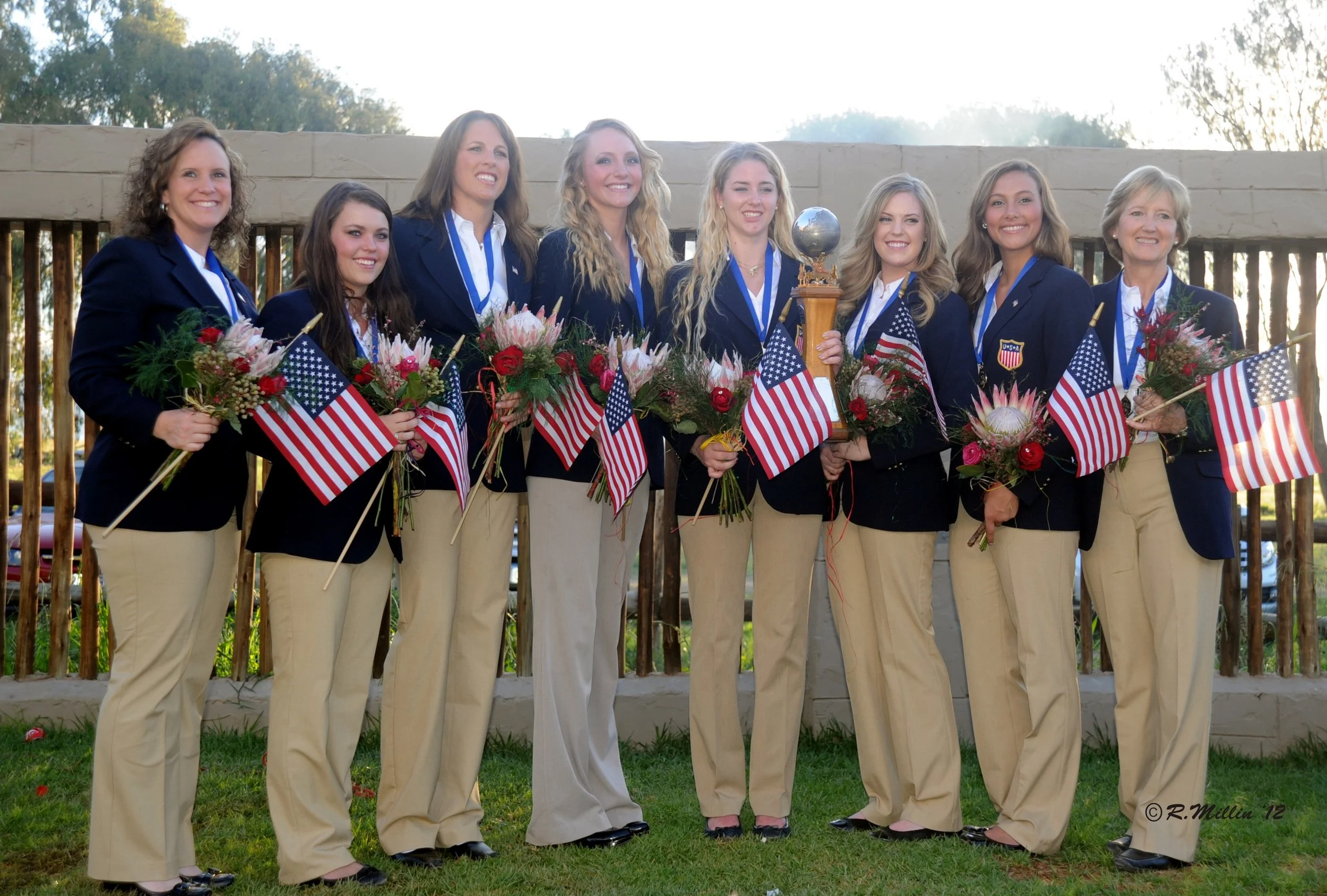 The gold medal-winning Three-Gaited U.S. Saddle Seat Equitation World Cup team. Photo by Ross Millin.