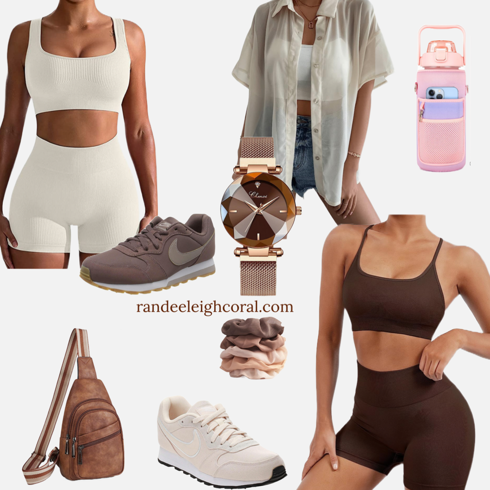 coffee and cream colored gym fit