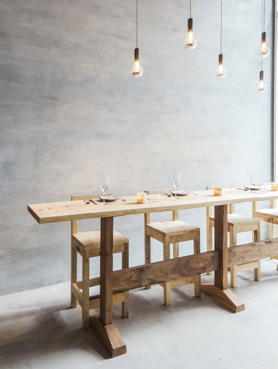 The two-tone plaster finish creates a subtle ombre effect.