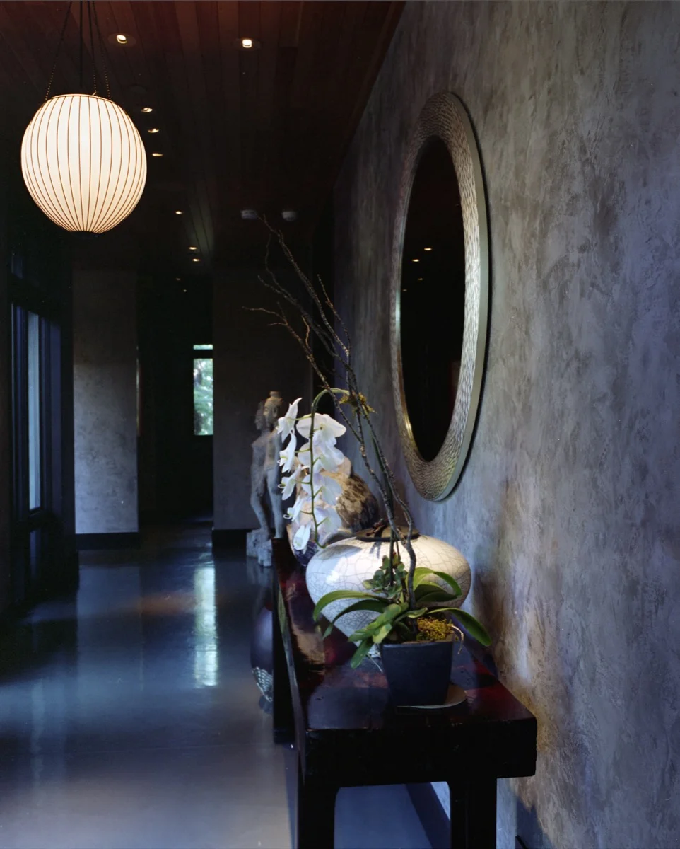 A new texture for the concrete grey wall is shown above a console table.