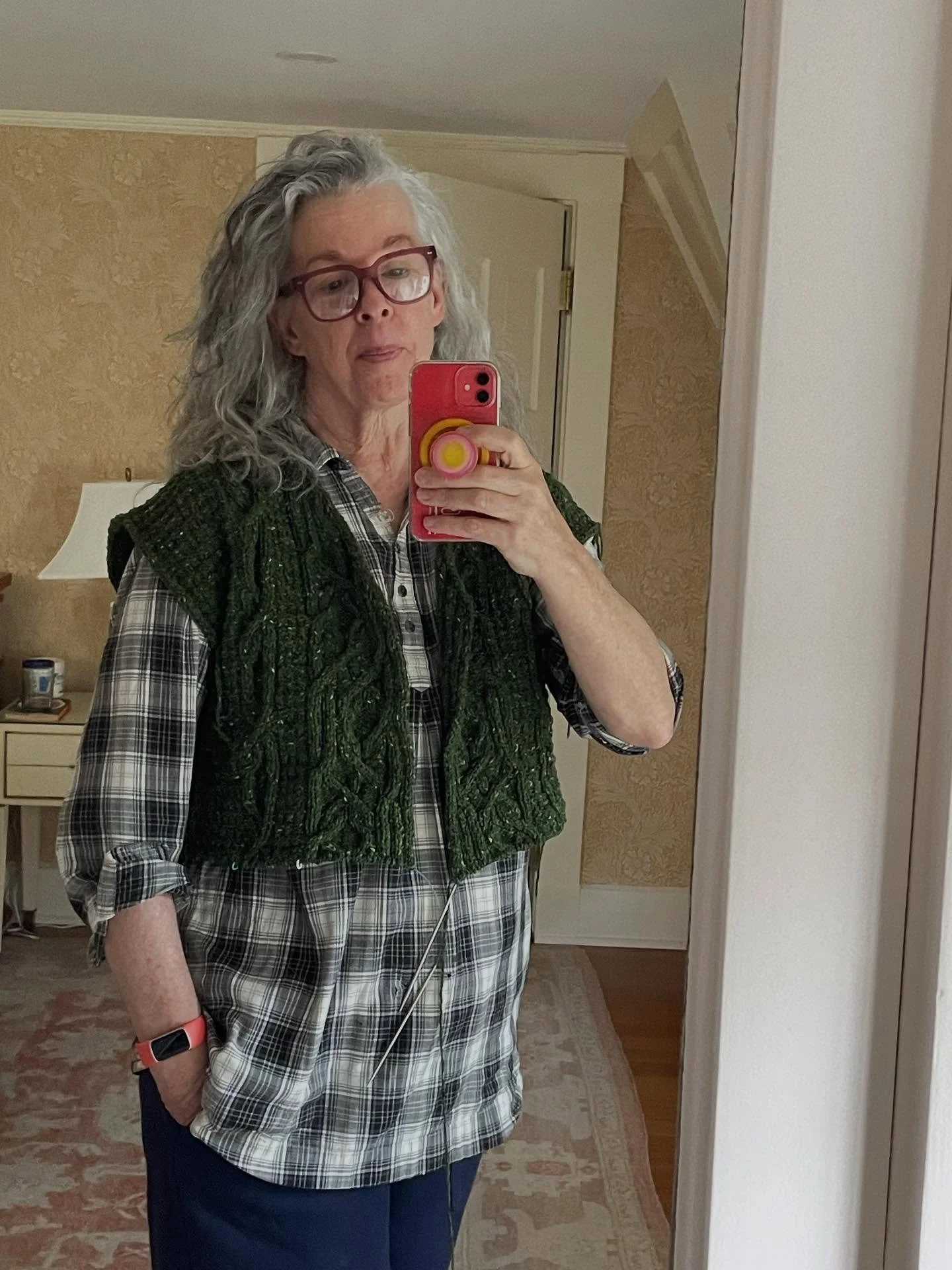 Progress check for my #morahancardigan by @norahgn. The second back chart repeat has gotten me to my waist, thinking another third of a chart repeat before I start the ribbing? I will try it on again at that point and decide. Loving it more than ever