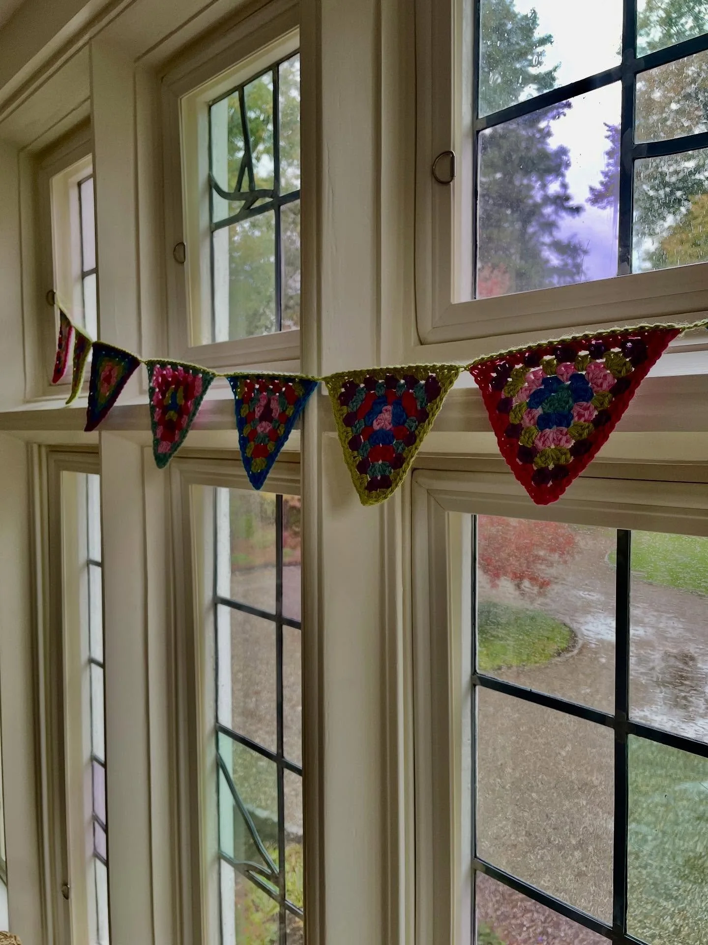 Made a little birthday banner for a knitting pal. Just a few little triangles a day and I am so entertained. 😉