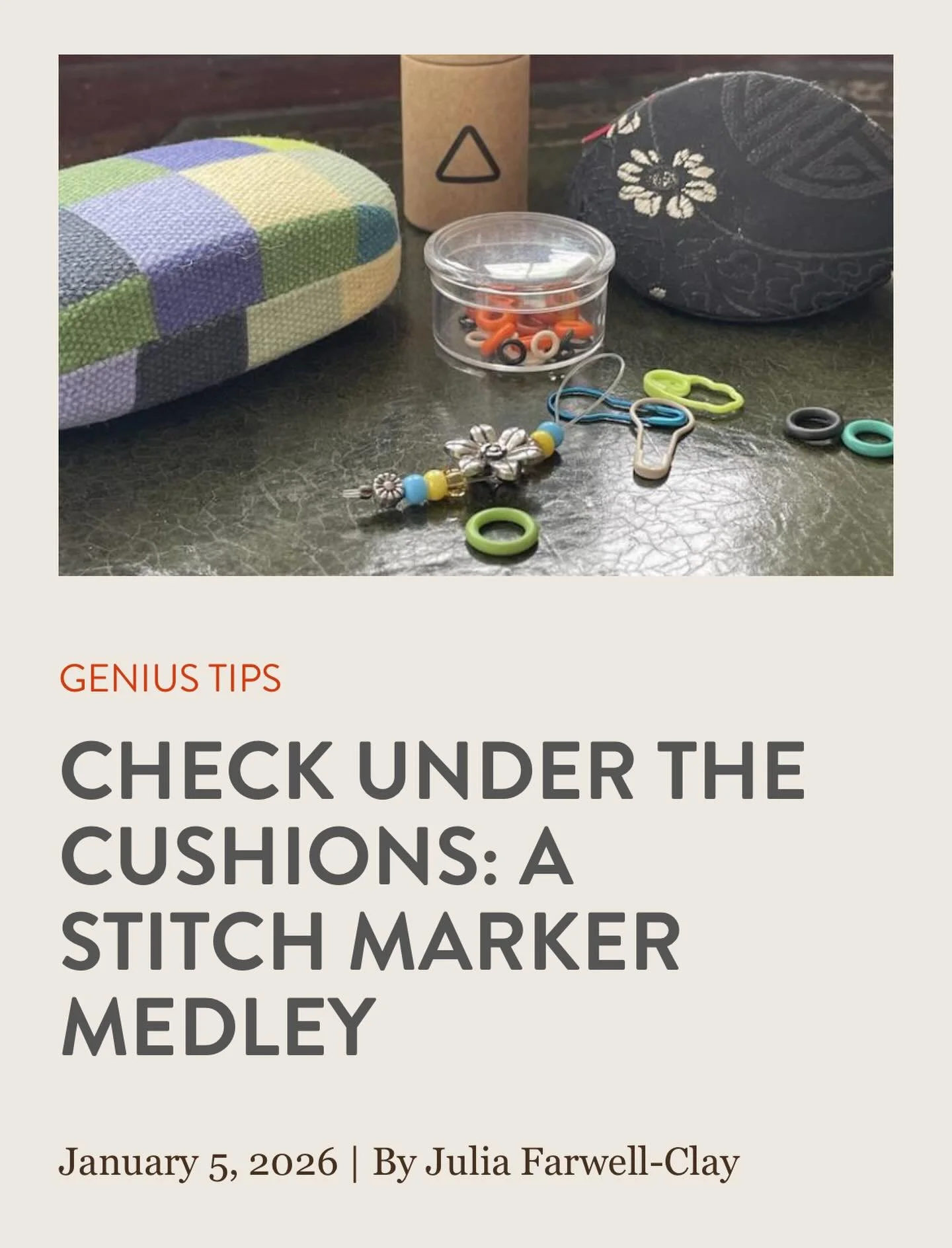 Inspired by the warm reception you gave my post last month about stitch marker love, I was invited to say a little bit more about it over on @modern.daily.knitting. It was a lovely surprise to find that it went live this morning. Link is in the bio. 