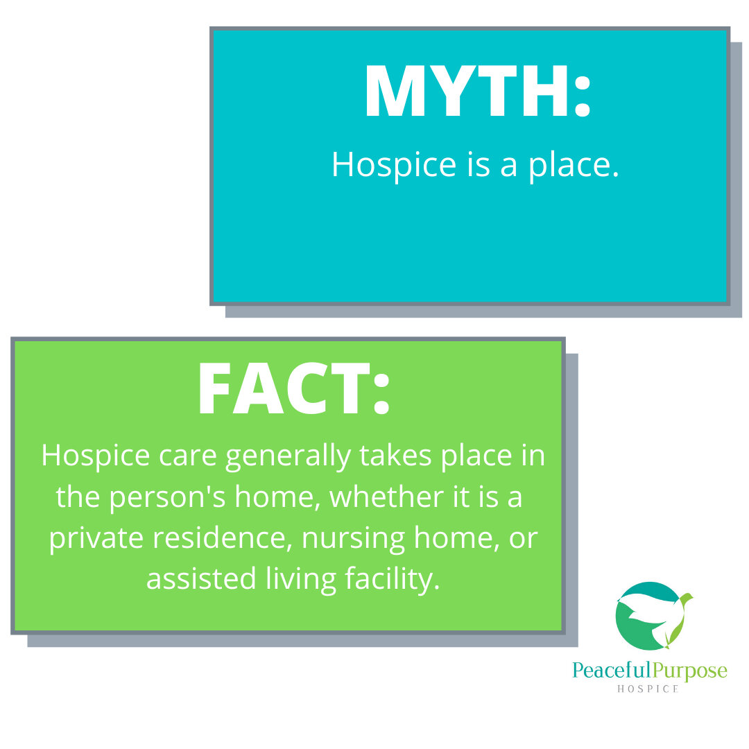 Peaceful Purpose Hospice is not an inpatient facility.  Our team of nurses and social workers are out in the community visiting with patients in their homes and in senior living facilities.  Learn more about our services at https://www.peacefulpurpos