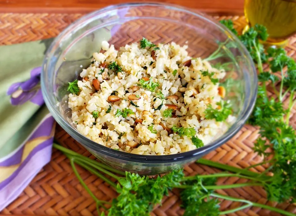 Cauliflower Rice Pilaf with Toasted Pine Nuts