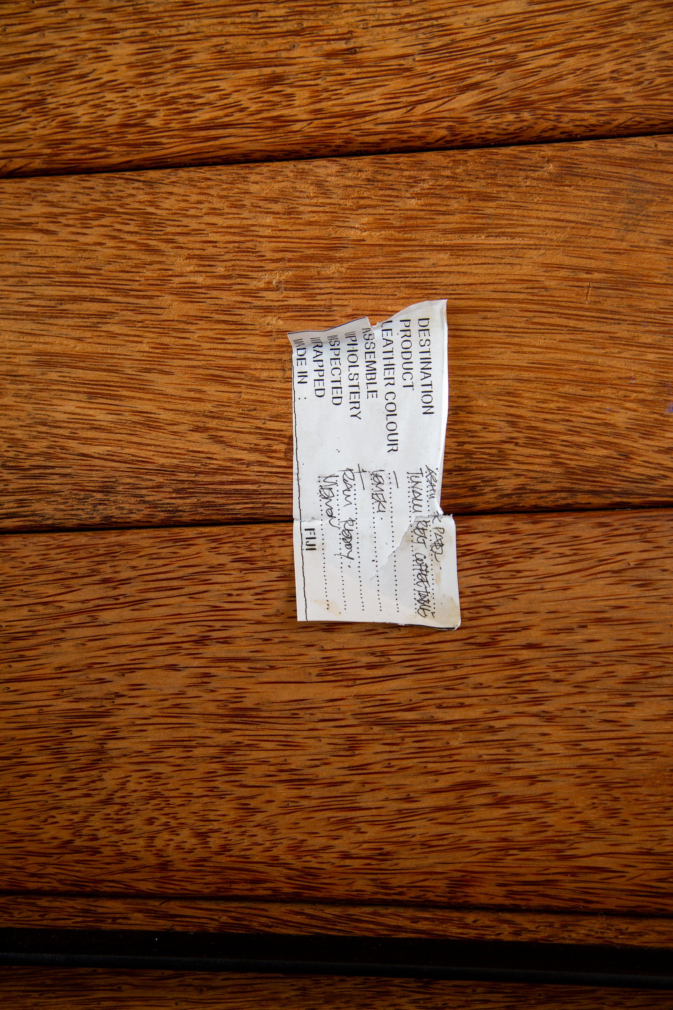 Pacific Green Navajo Coffee Table Palmwood Iron and Leather c. 2000s