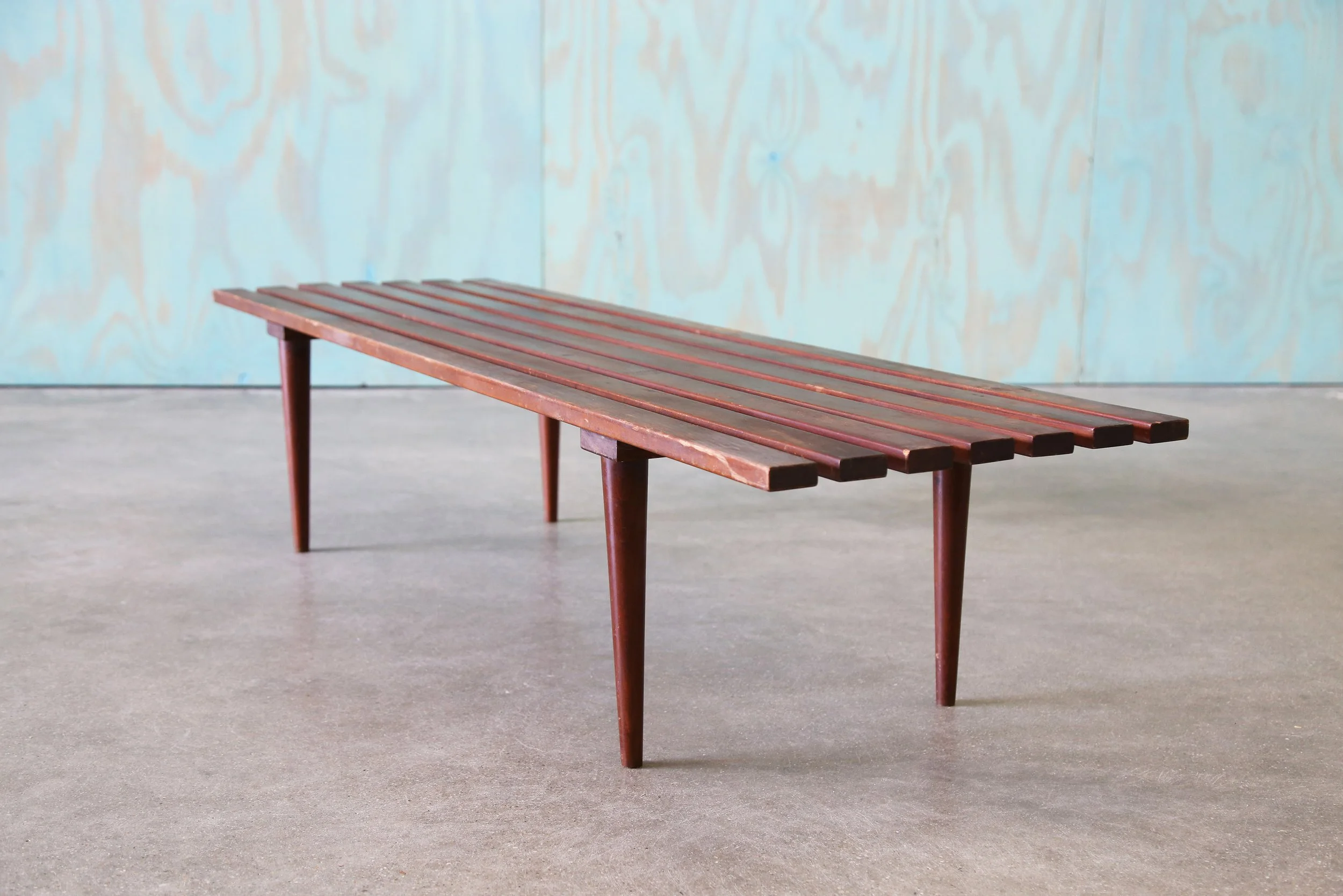 1960s Walnut Slat Bench Made in Yugoslavia