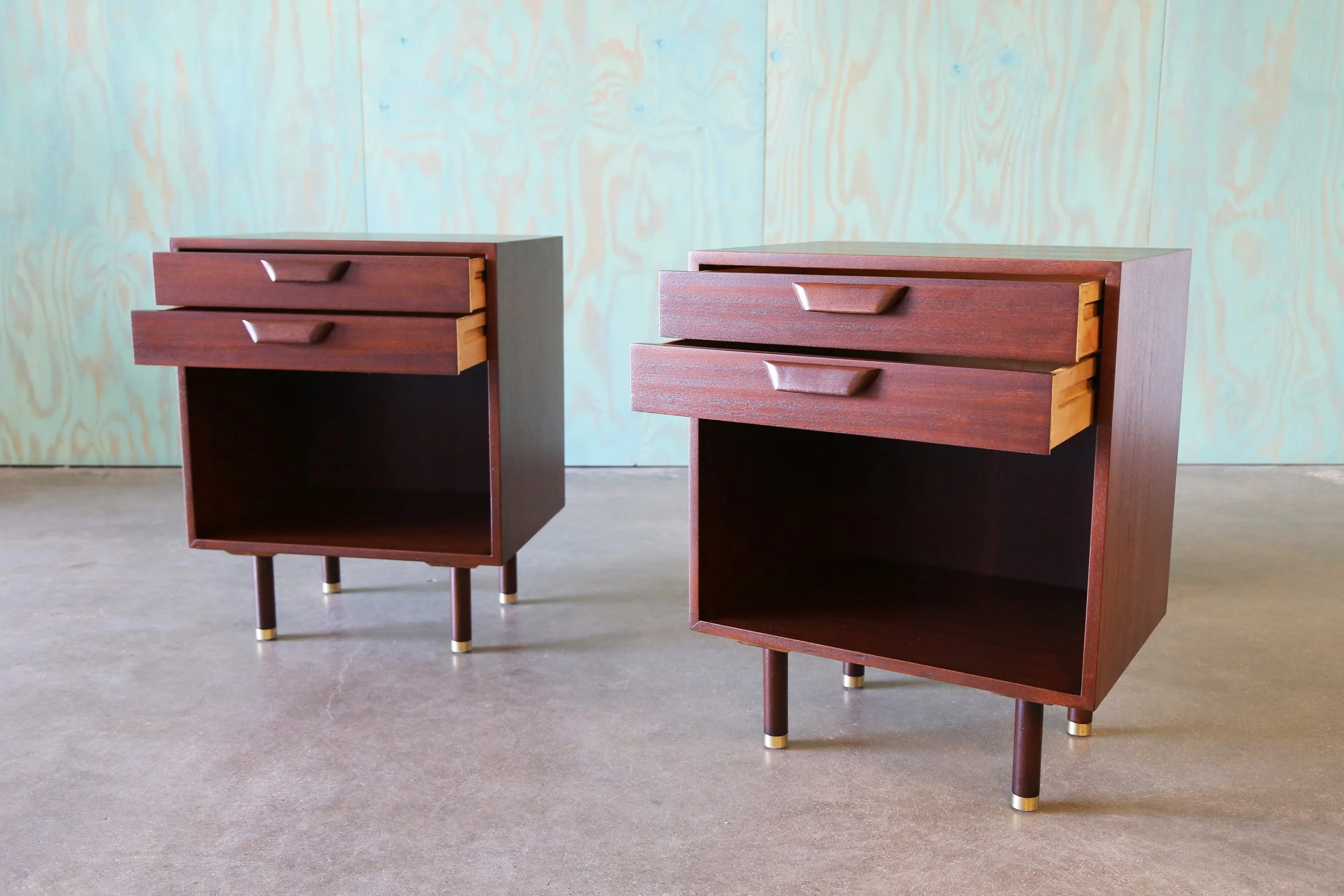 1950s Harvey Probber Nightstands Pair Mahogany and Brass Mid Century Modern