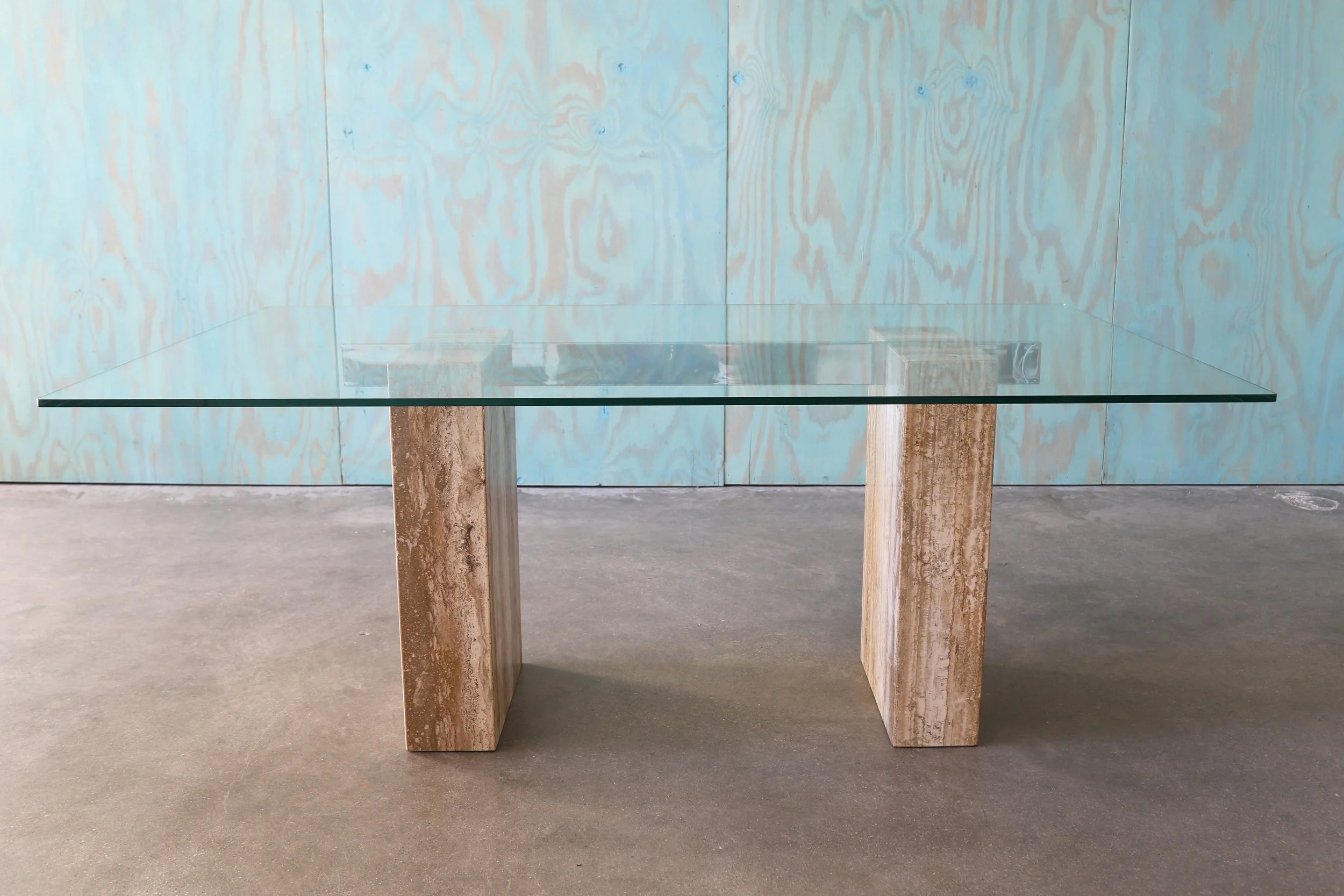 PostModern 1970s Gray Travertine Chrome and Glass Dining Table or Desk by Artedi