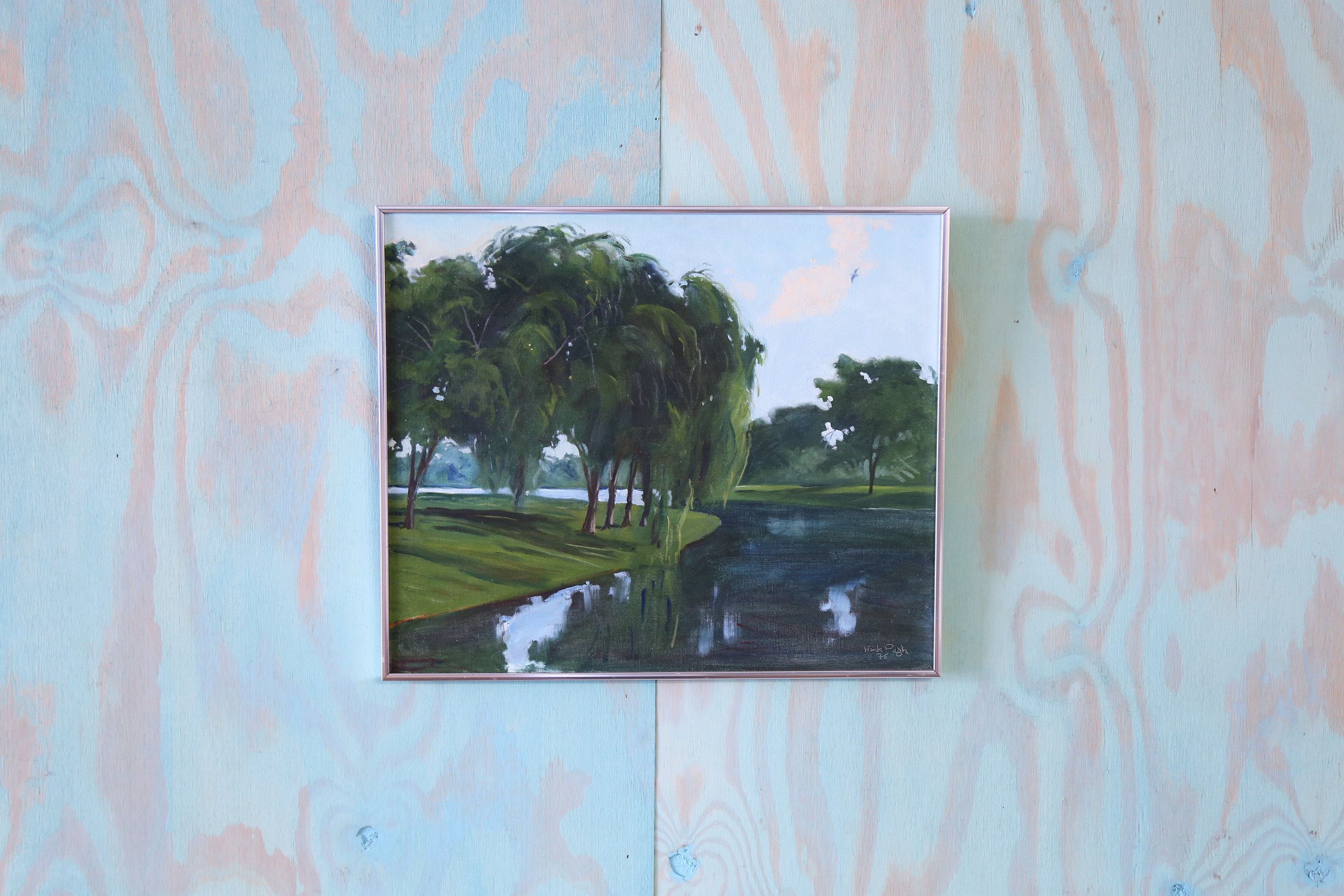 1976 Vintage Landscape Acrylic on Canvas Painting 20 x 24 Hank Pugh Norfolk Va