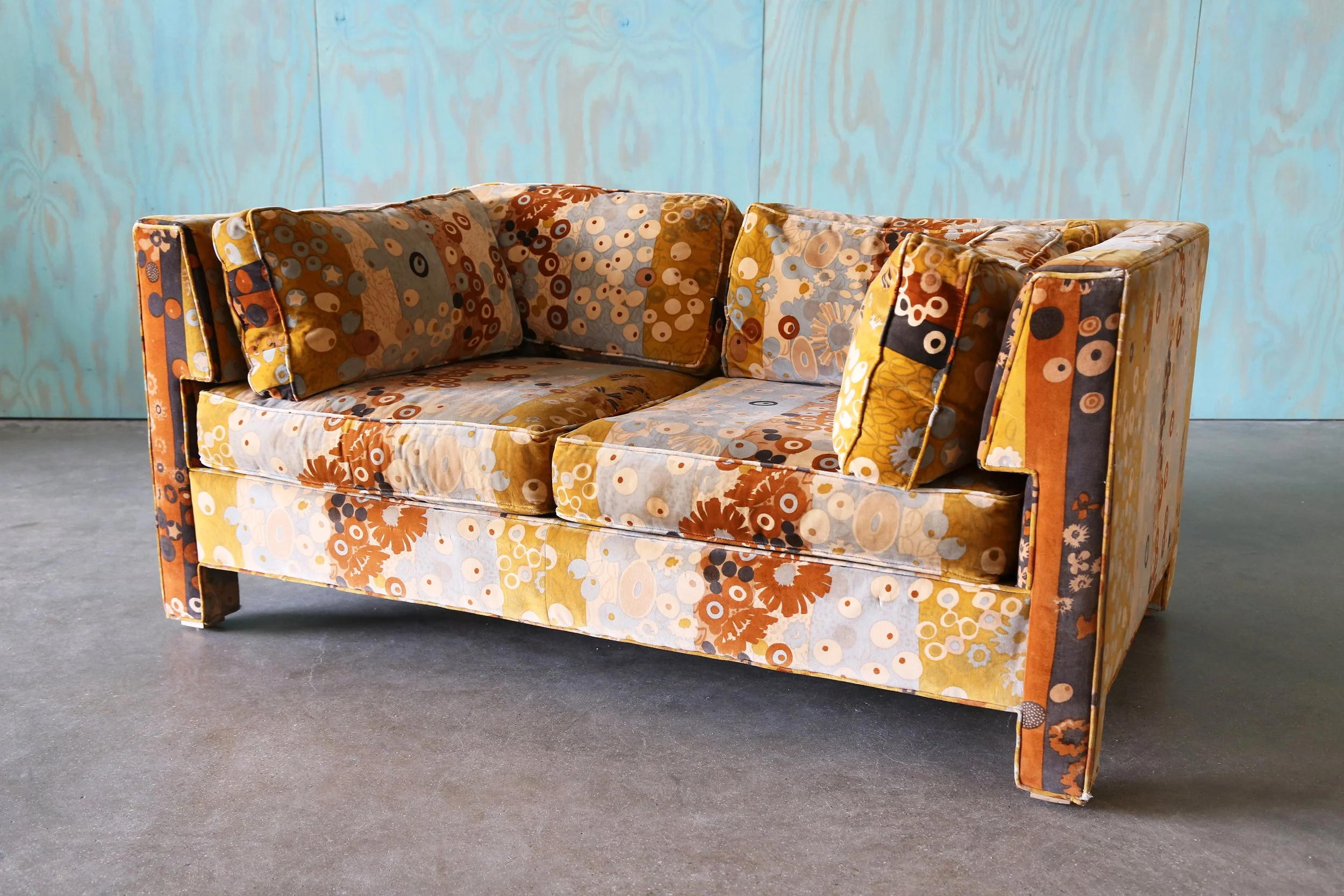 Milo Baughman for Thayer Coggin Loveseat Jack Lenor Larsen Primavera