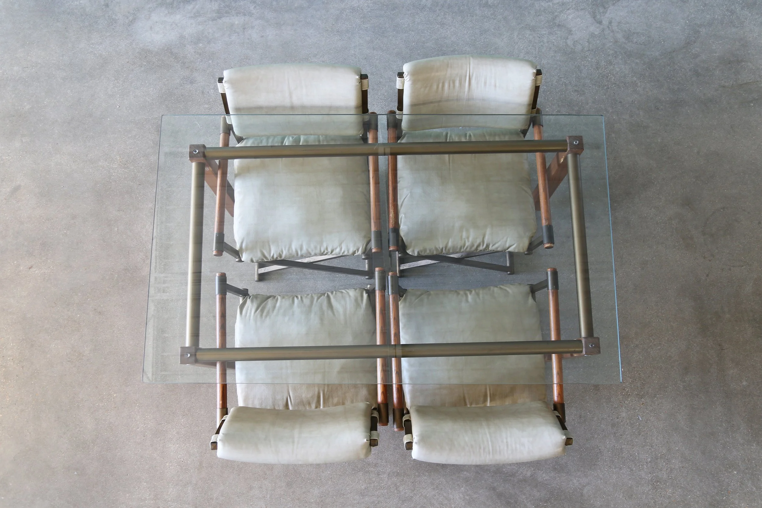 Vintage Dining Set after Cleo Baldwin or Cal Style Table with brass Director Chairs