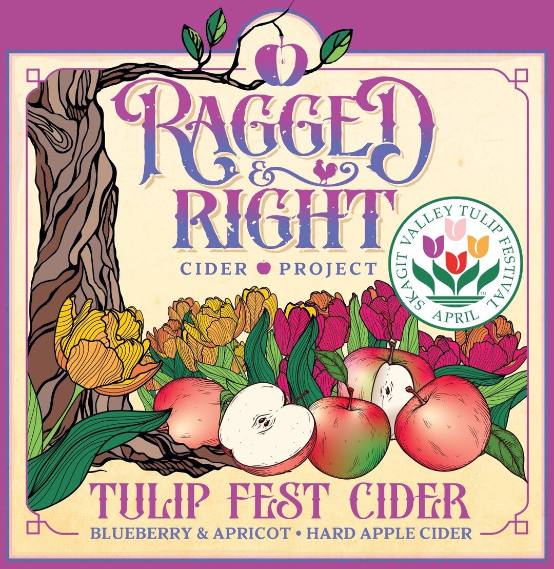 Available 4/1 exclusively on draft with 500ml bottles to follow shortly:

Ragged and Right has the honor of being the official cider of the Skagit Valley Tulip Festival for the second year in a row. 
This yearly release is our chance to showcase diff