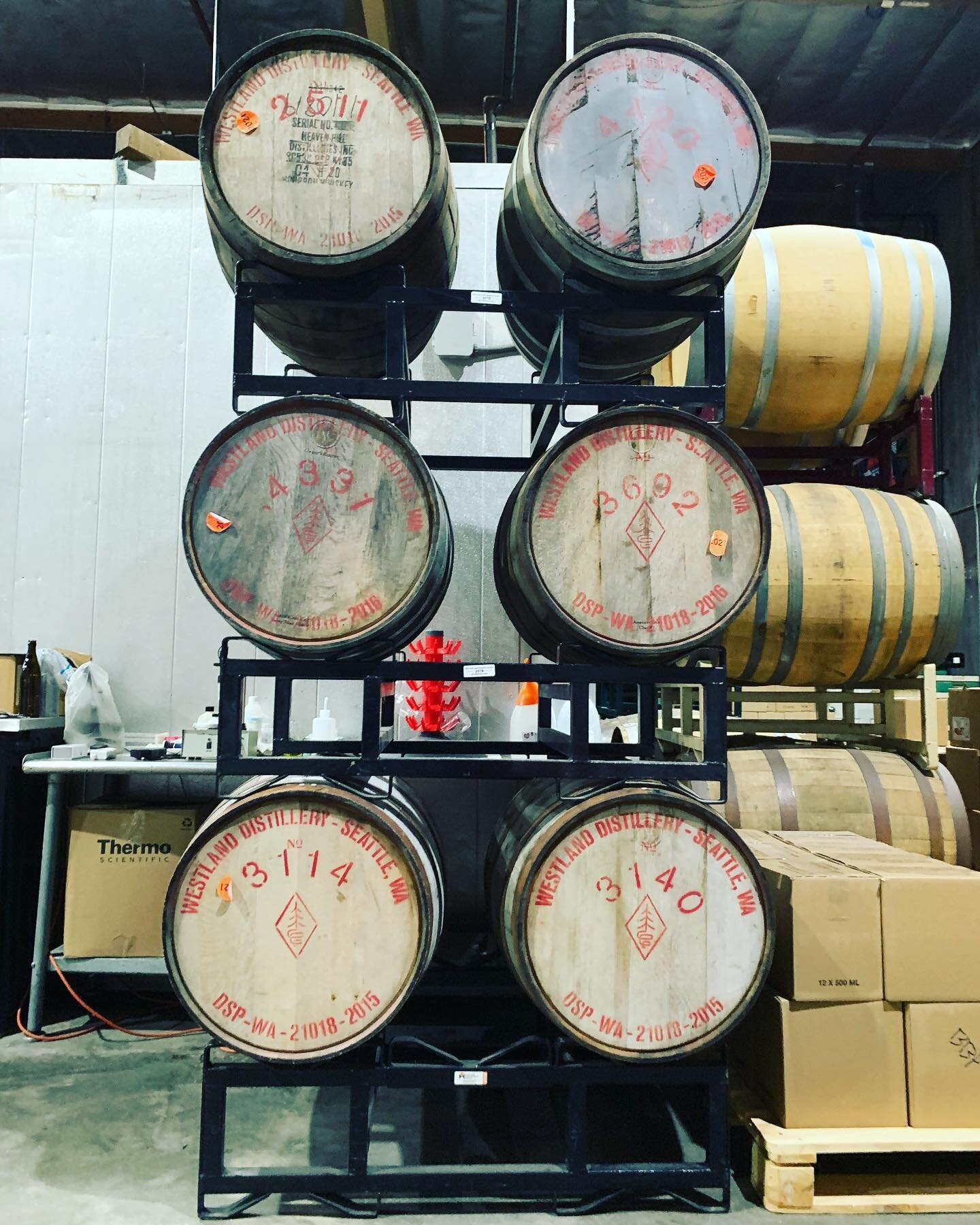 Just picked up some barrels from @westlandwhiskey for some fun things to go in!  Yarlington Mill cider will be going in a few for Ragged and Right Cider Project. @farmstrongbrewing and @northsoundbrewing are filling two with a Doppelbock collaboratio