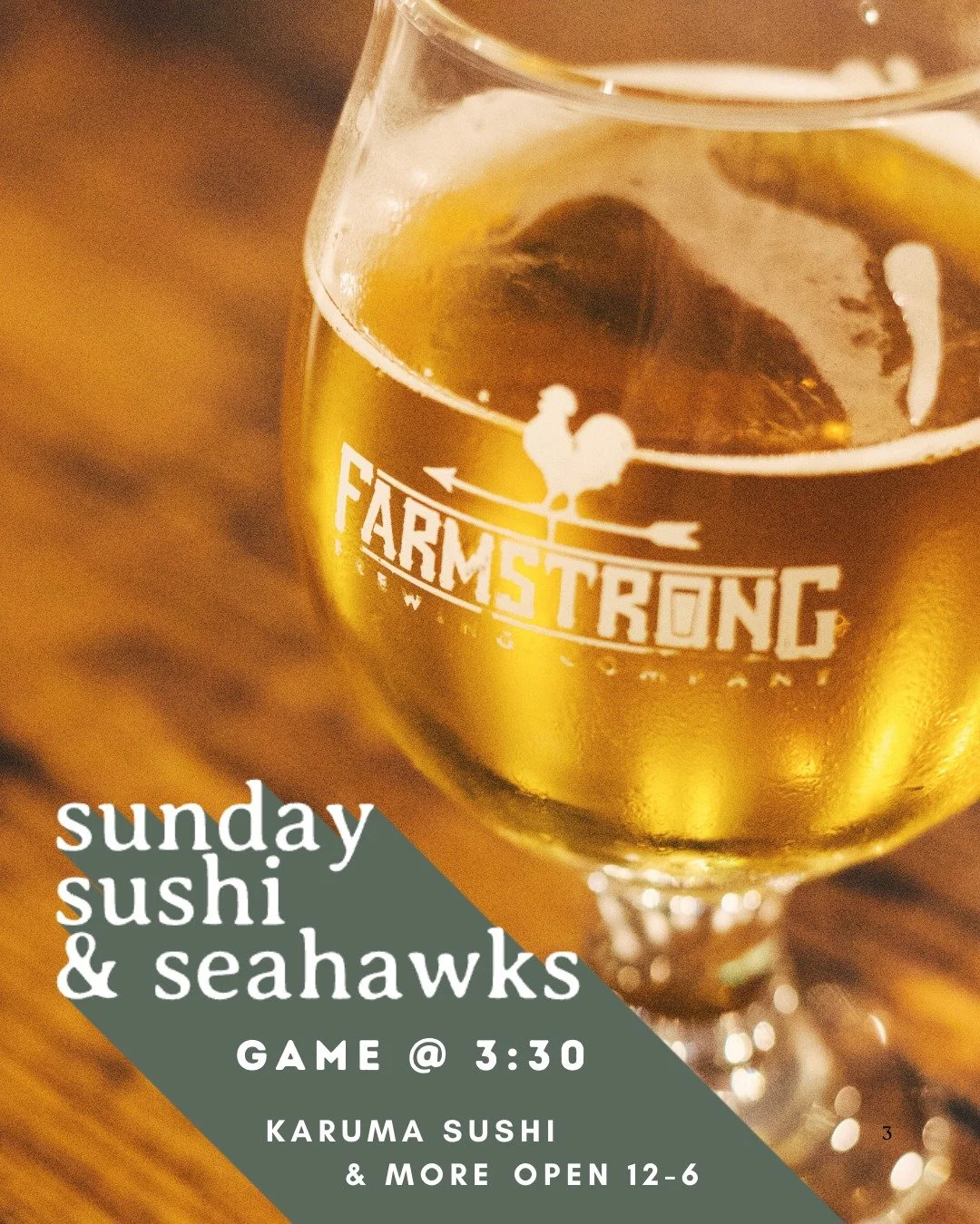 Karuma Sushi &amp; More is back tomorrow, Sunday the 25th! 🍣
We&rsquo;ll have the Seahawks game on (kickoff at 3:30pm), so grab some delicious food from the truck, a cold beverage from the bar and settle in for game time. 🏈 See you tomorrow!