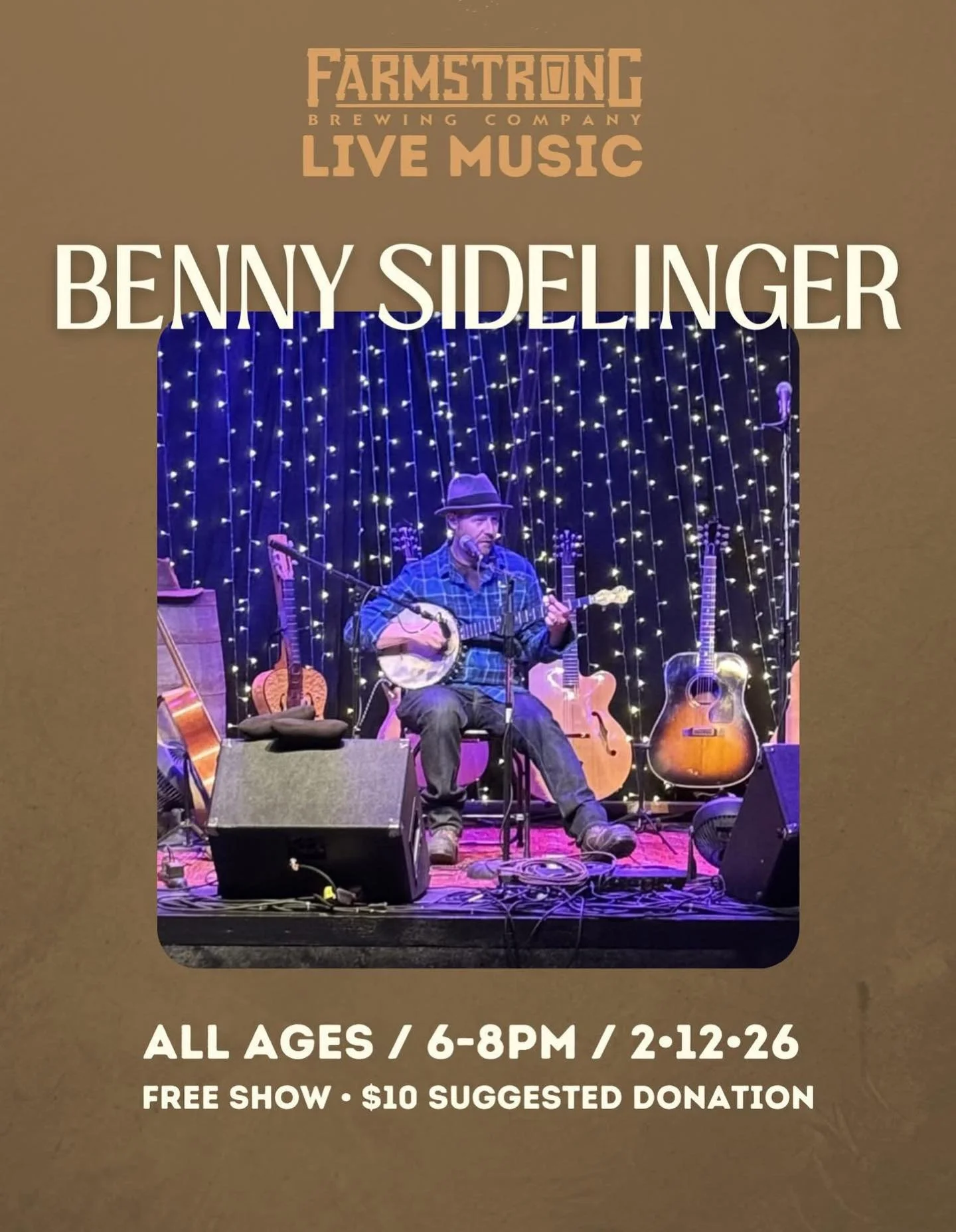 Join us in our cozy taproom TONIGHT, February 12th for the return of Benny Sidelinger! 

&ldquo;The lights dim, the room fades and the banjo begins to hum, then sing, then rip. Benny&rsquo;s voice rings out, there is distance in that voice, and you c