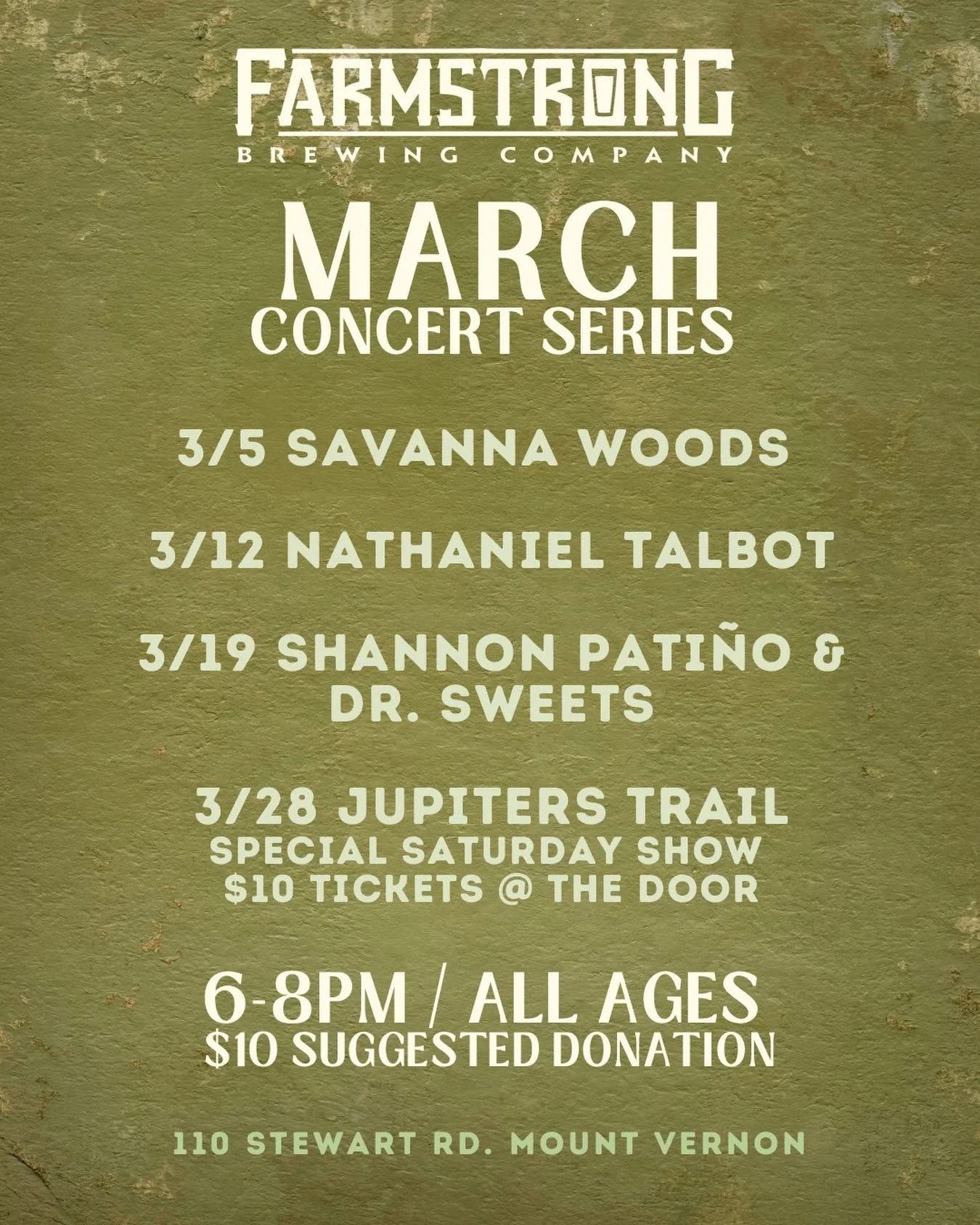 It&rsquo;s officially March, which means a new month full of incredible music in our taproom! 🎶

Savanna Woods will be kicking us off this Thursday the 5th, followed by Nathaniel Talbot on the 12th, Shannon Pati&ntilde;o &amp; Dr. Sweets on the 19th