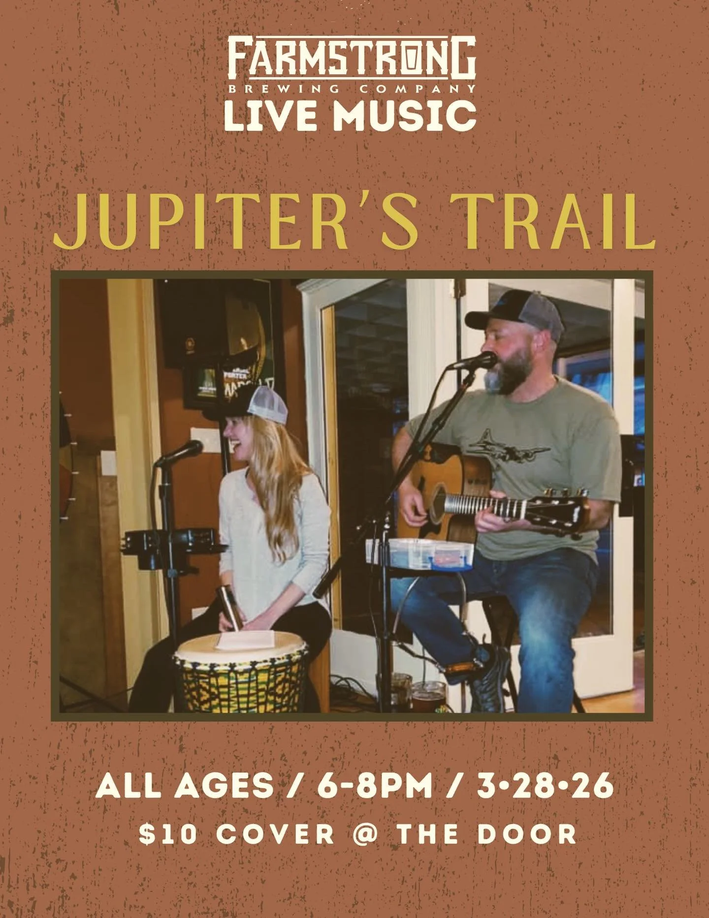 Join us this Saturday the 28th for the return of Jupiter&rsquo;s Trail! 

Jupiter&rsquo;s Trail is a duo with a foot-stompin&rsquo;, sing-outloudin&rsquo; take on country and classic rock covers! If the weather permits, this may be our very first Tru