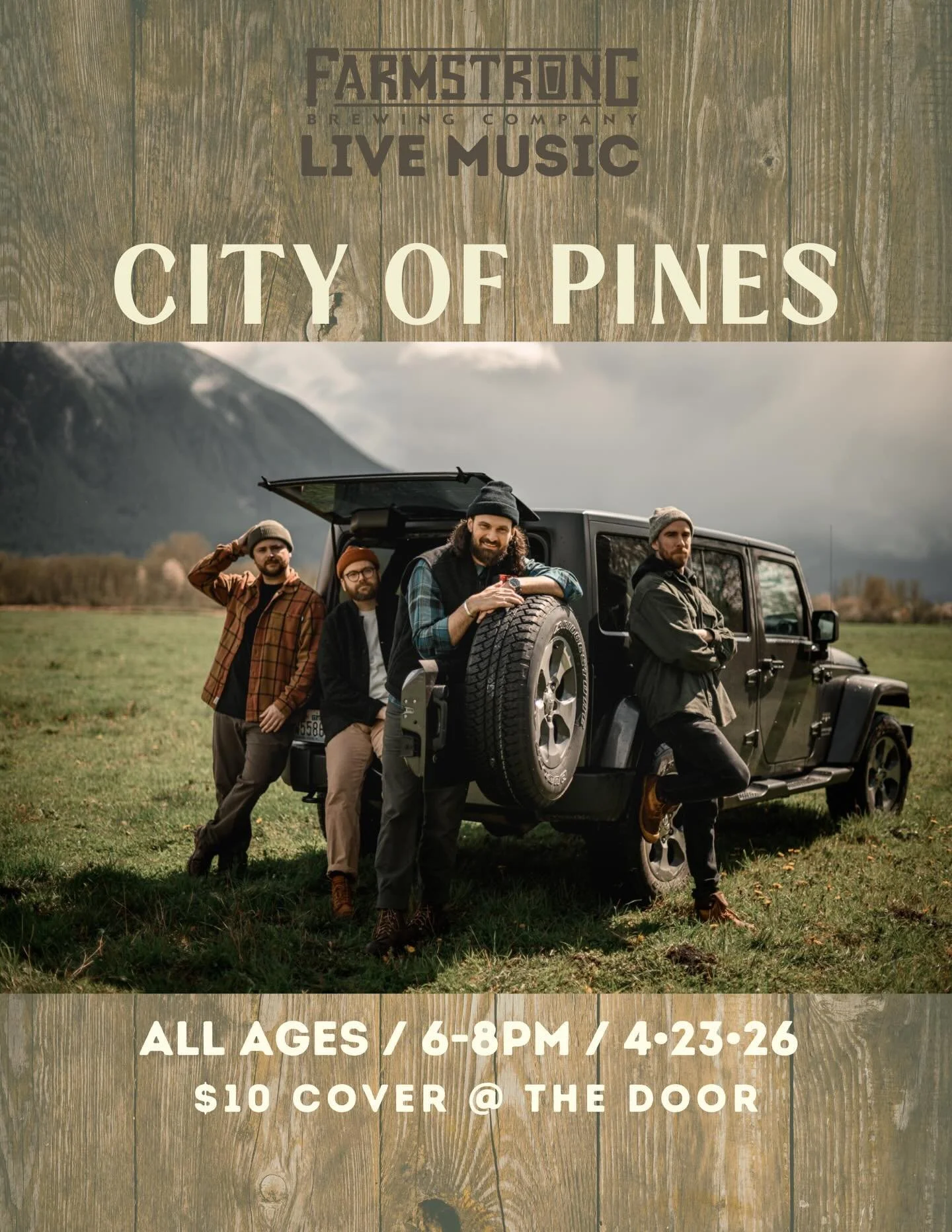 Join us TONIGHT, April 23rd for live music in from City of Pines! 🌲

City of Pines is an award winning Pacific Northwest Indie Folk Rock Music Project. Founded in 2017 by Nick Clack who draws inspiration from the rain-soaked foggy hills, dramatic sn