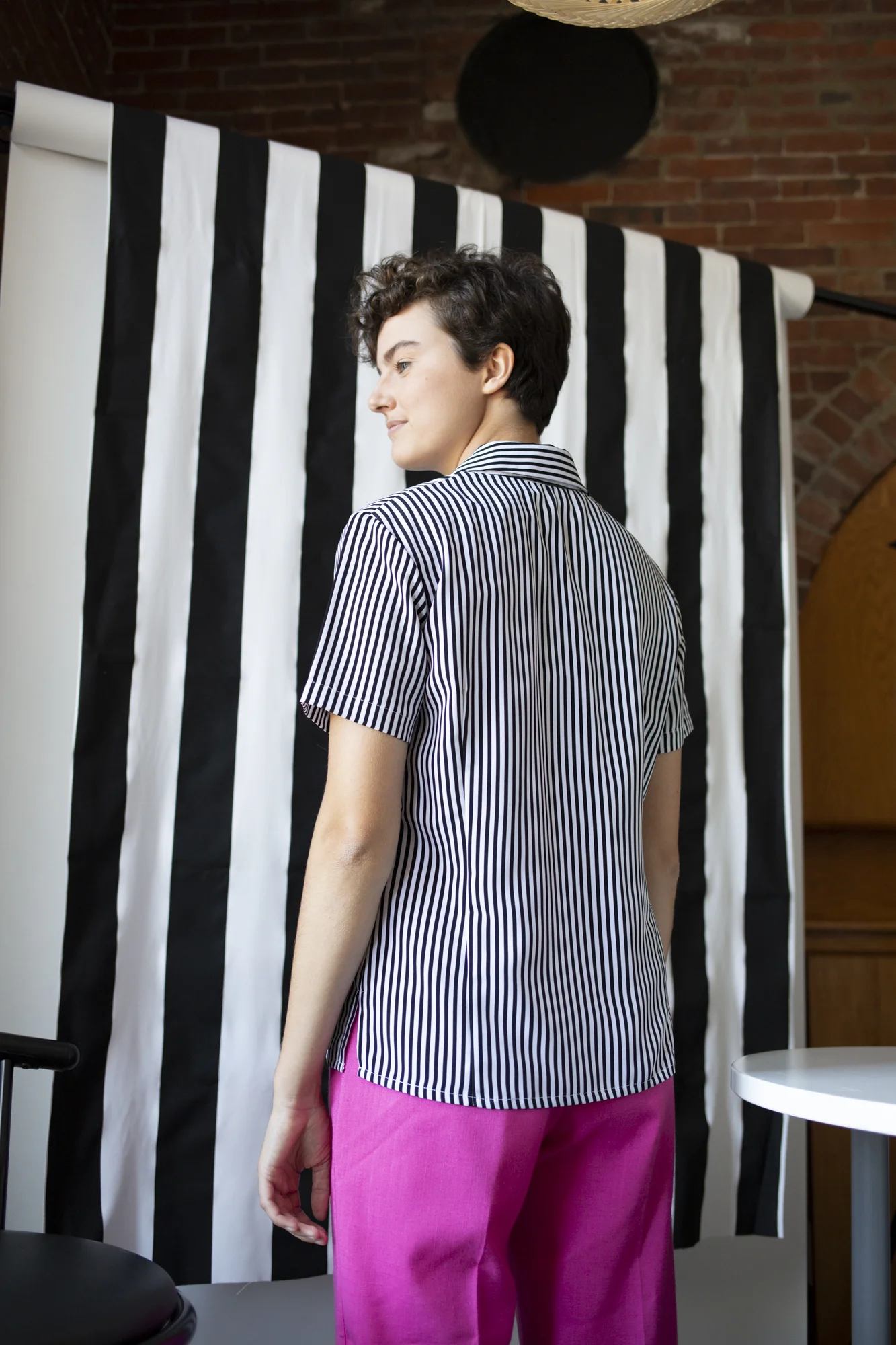 b &amp; w striped blouse