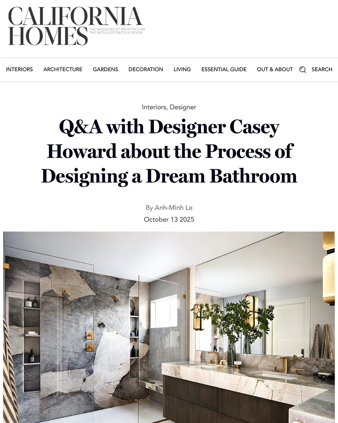 Thank you @calhomesmagzine and @anh_minh for the conversation and feature. We enjoyed sharing our process of designing the primary bathroom at our #weatherlyproject.  Thank you Lisa @davisgonthier for all that you do! Thank you @irg_stoneboutique #ca