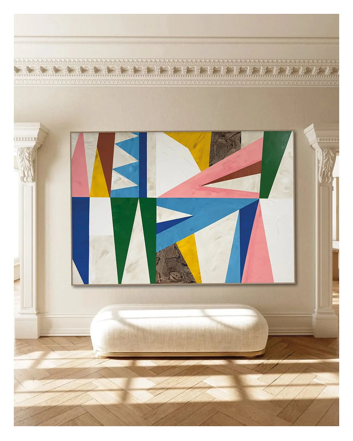 Color has the greatest impact when it's given room to breathe.
A restrained palette creates the perfect backdrop for artwork to become a focal point rather than simply another layer in the room. Here, bold color and geometry energize the space while 
