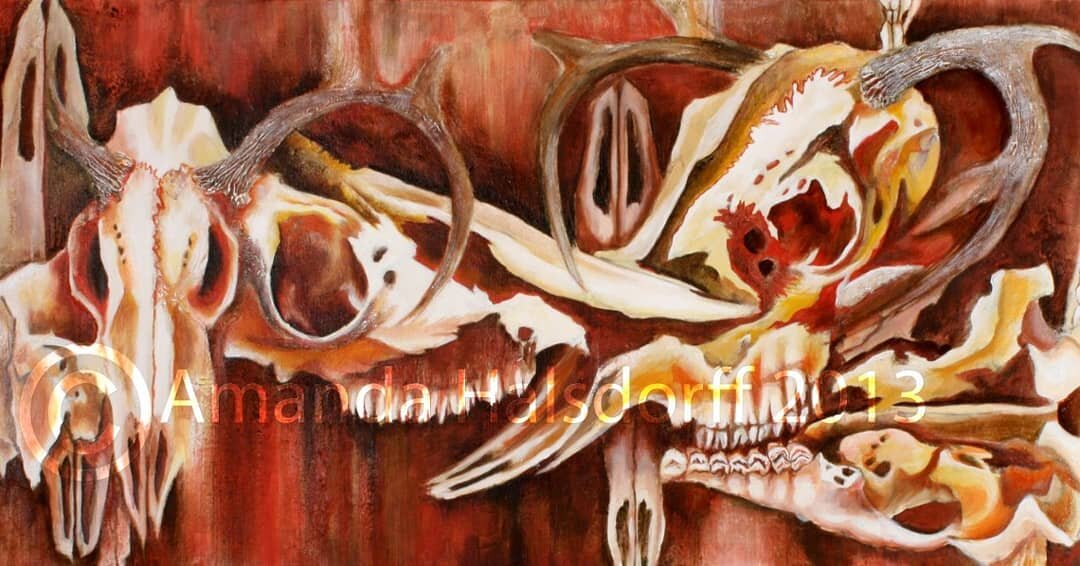 &quot;Audra's Bones&quot; was my first commission, and one of my favorite bone paintings. I loved having someone say they wanted a specific skull and specific color scheme. Thank you for the opportunity, Audra! #tbt #skull #painting