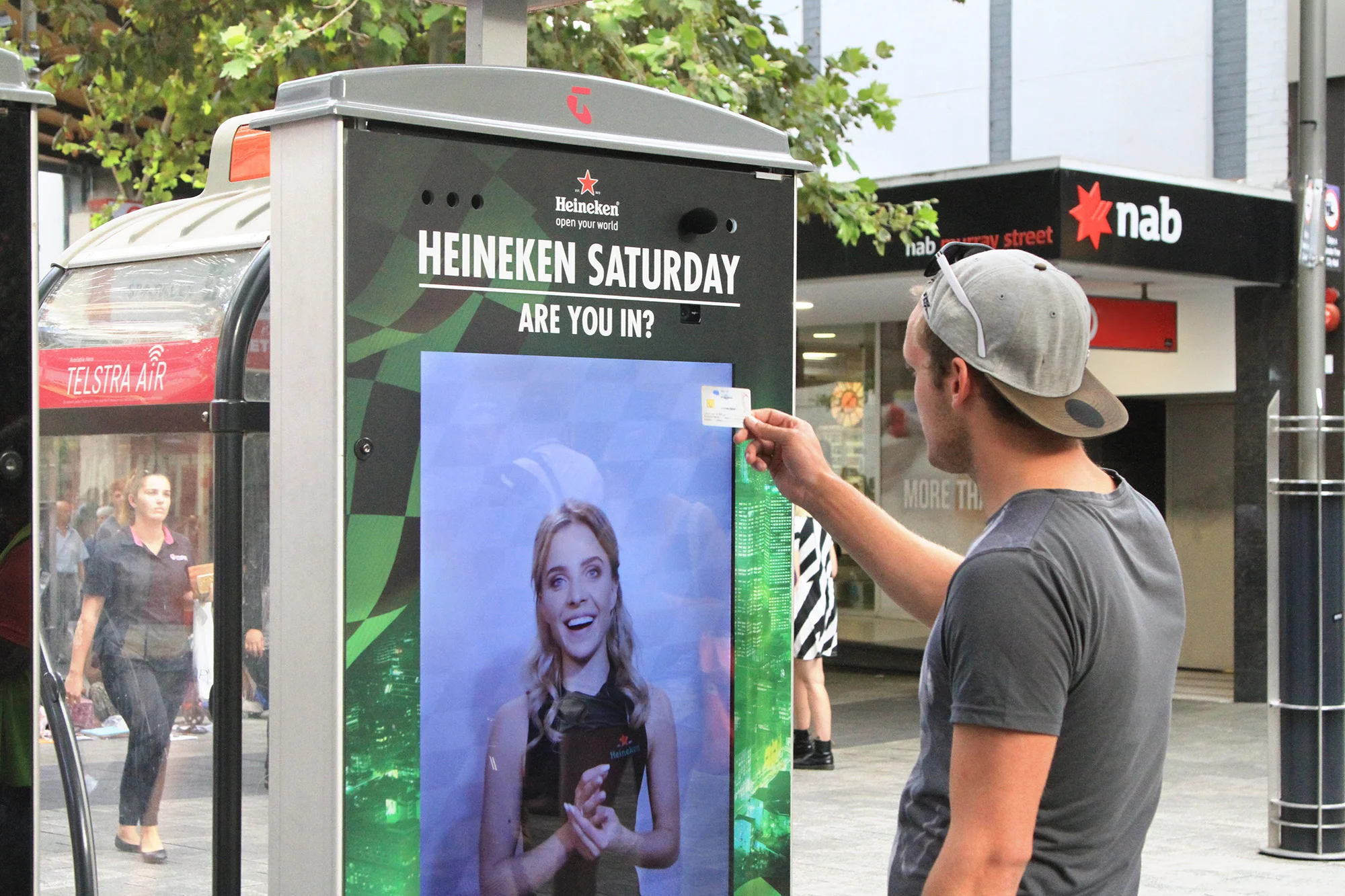  At the nominated time, members of the public were able to interact via a live video stream with the ‘Heineken Hostess’. She invited passers by to prove they have what it takes to win tickets to Heineken Saturday at the F1 after first, checking their