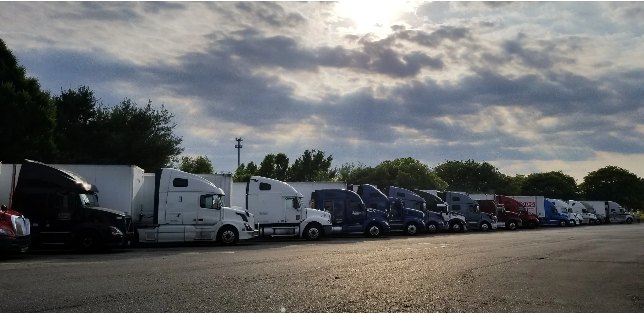 View of the truck parking at Petro Truck Stop in Bordentown, New Jersey