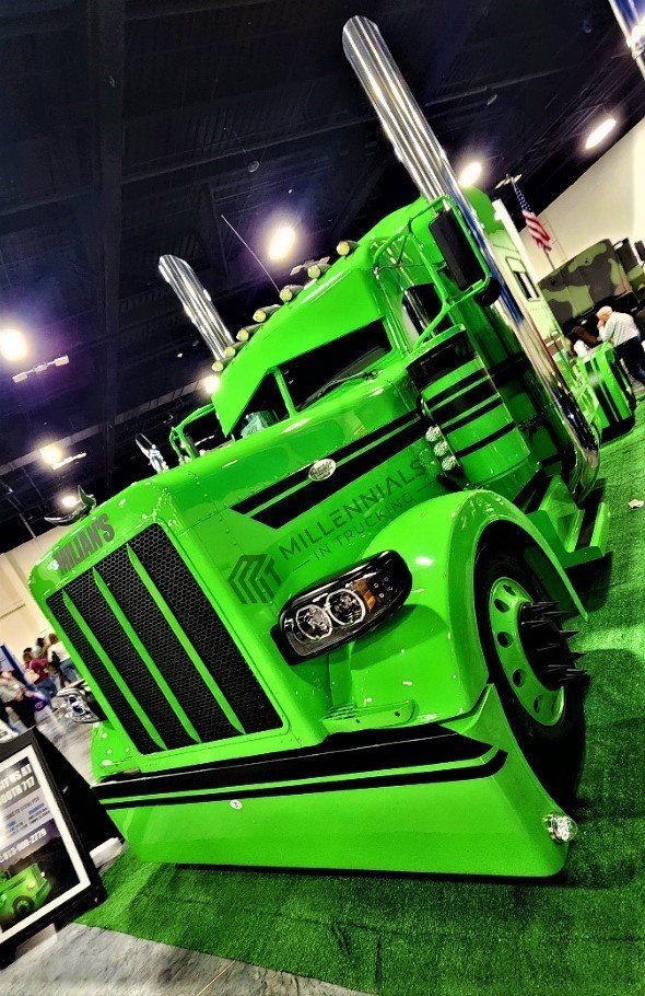 Angled Green Peterbuilt Florida Trucking Show Millennials in Trucking 02.04.2023.jpg