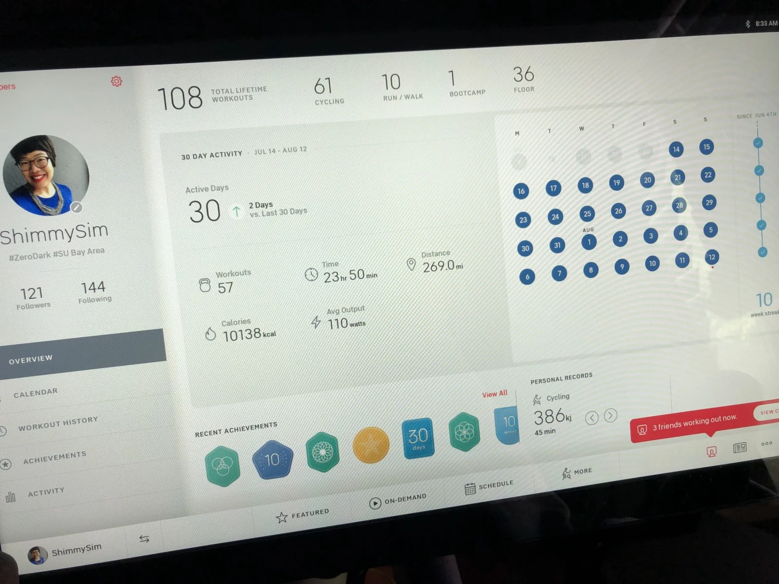 My personal dashboard on the peloton bike. The product team takes design very seriously.